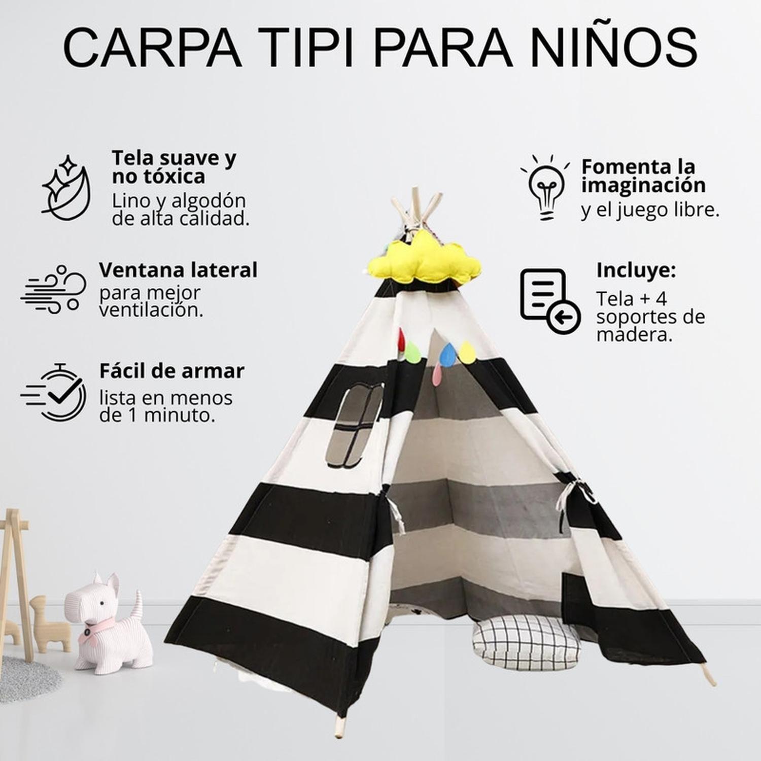 Carpa Tipi Niños Infantil 160 Cm Rayas Juguete Decoracion-3