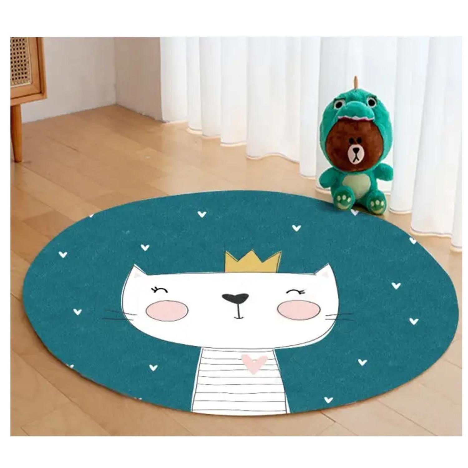 Alfombra Infantil Redonda Rey Gato 110 Cm Tapete Dormitorio-0