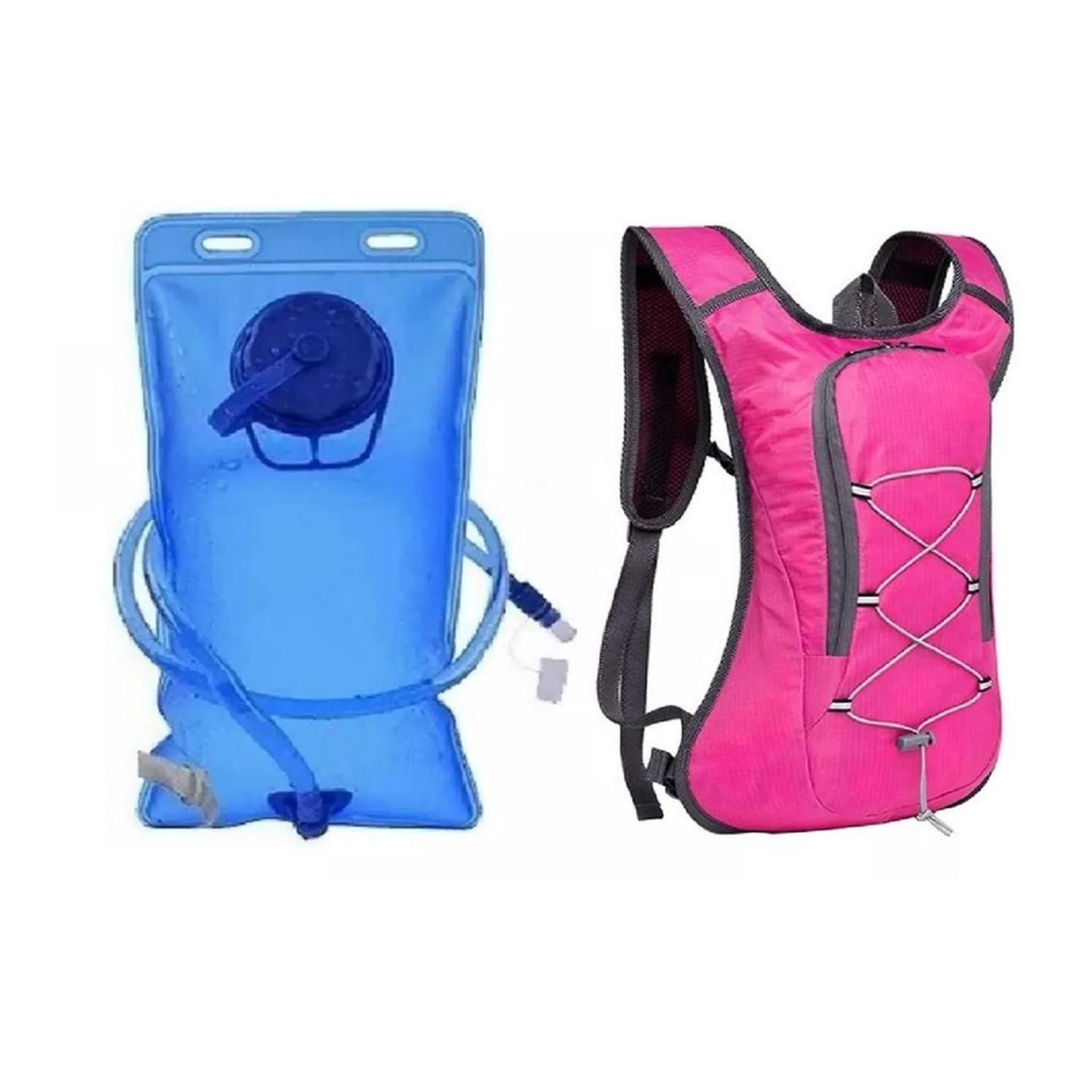 Mochila Hidratacion + Bolsa de Agua 2L. Rosada-1