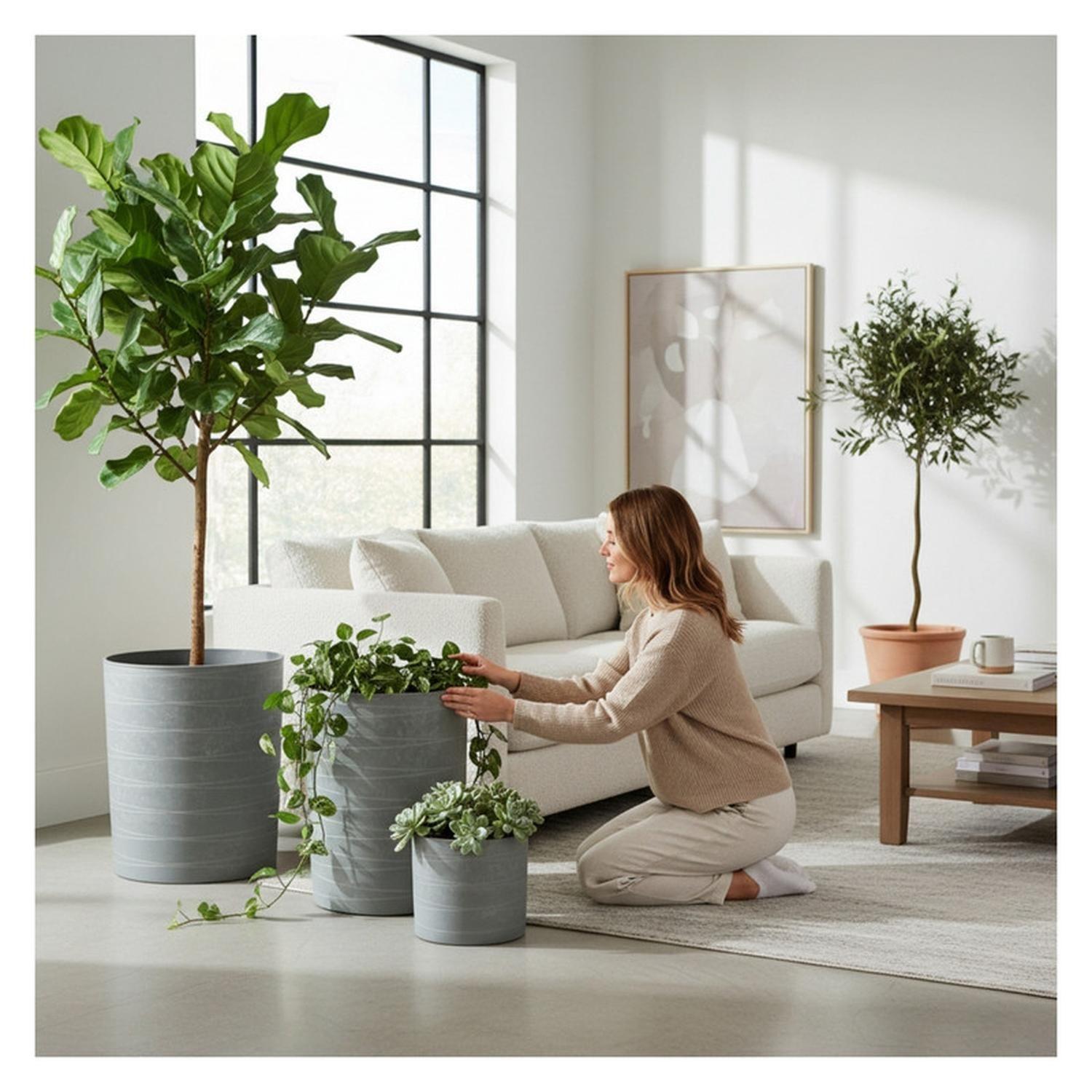 Macetero Texturizado Cilíndrico Gris Pack 3 Unidades-4