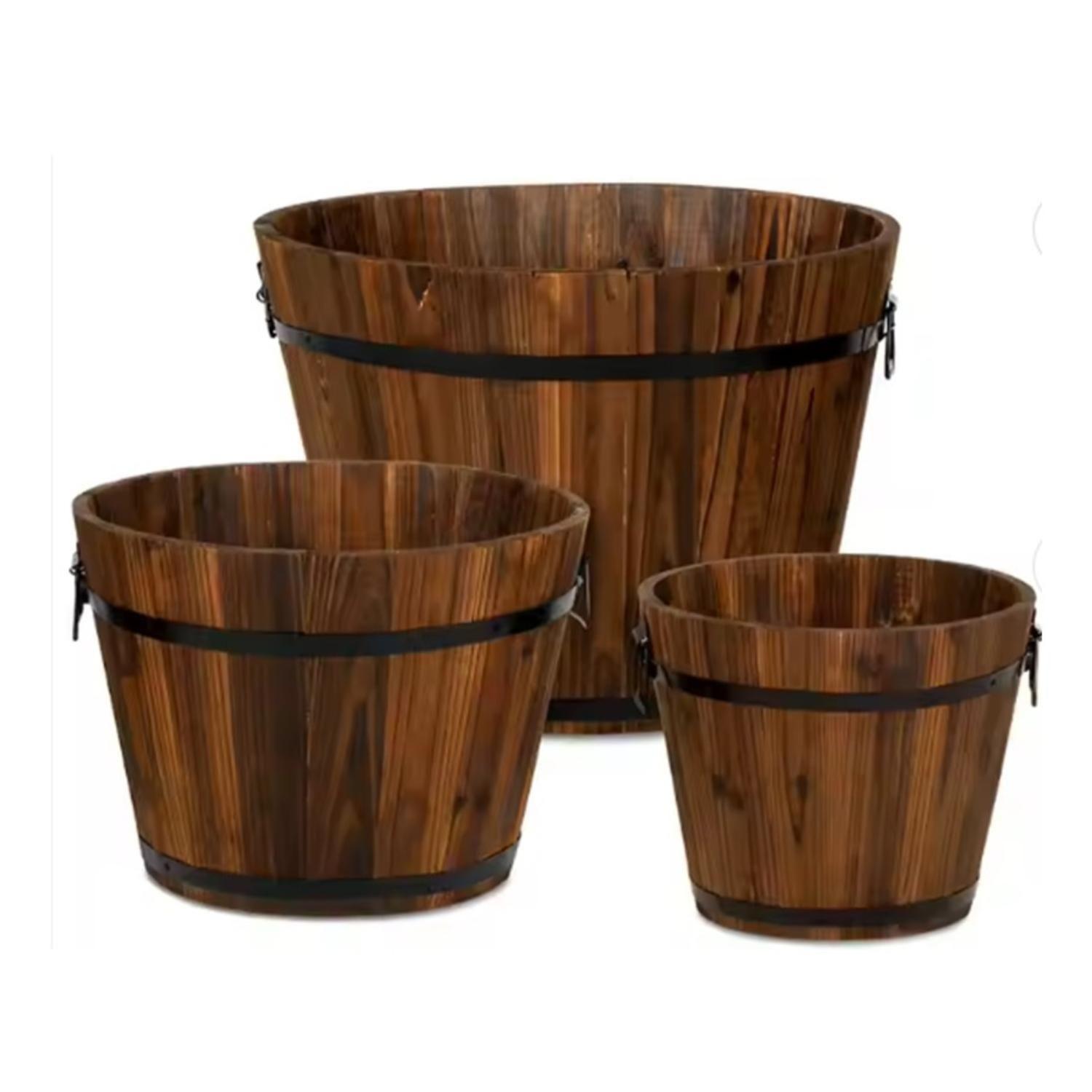 Maceteros de Madera de Abeto. Pack 3 unidades. 14 / 12 / 10 cm-0