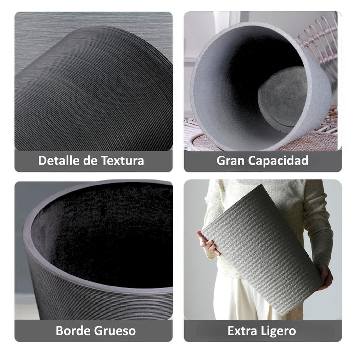 Macetero Alto Redondo Texturizado Gris Exterior Interior-2