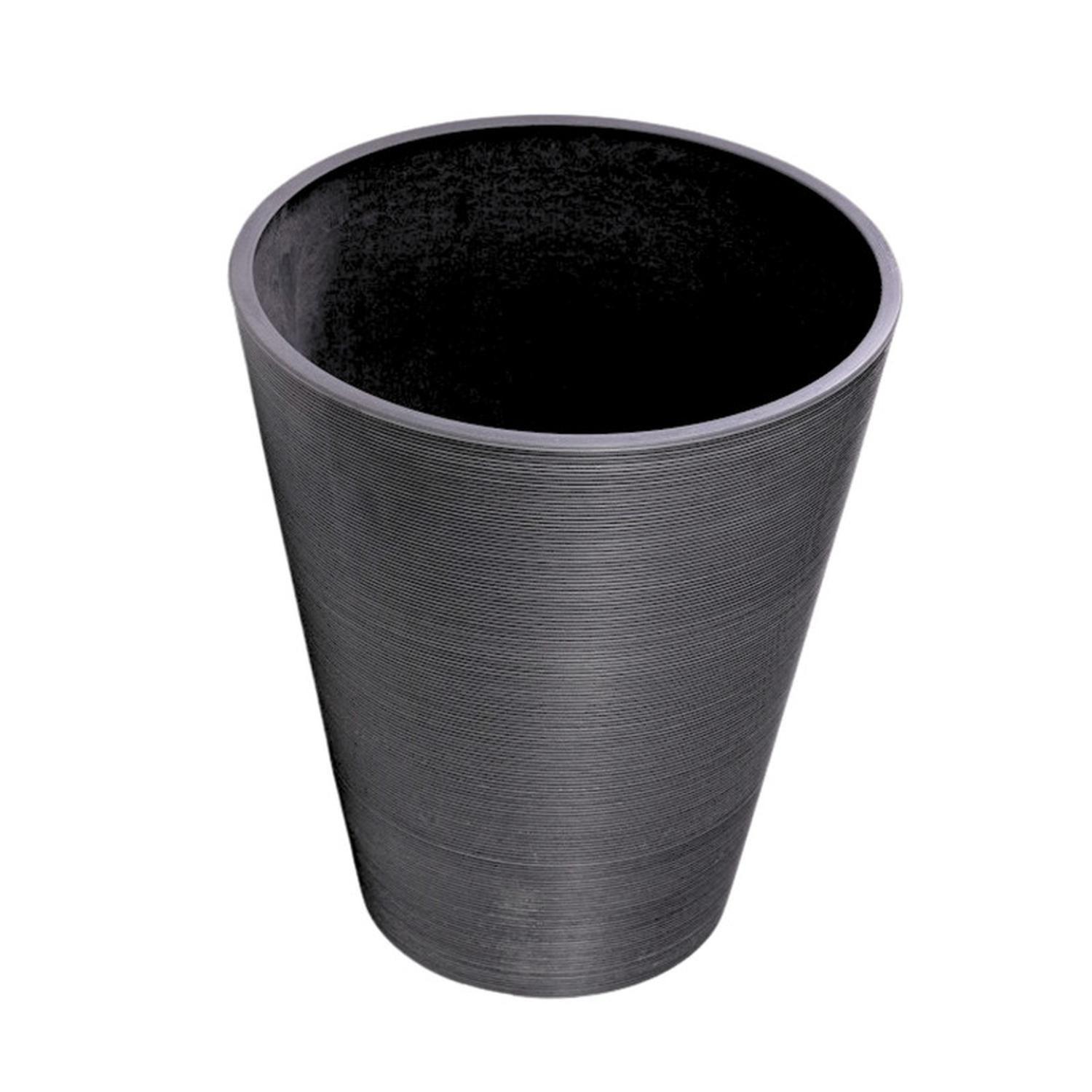 Macetero Alto Redondo Texturizado Gris Exterior Interior-3
