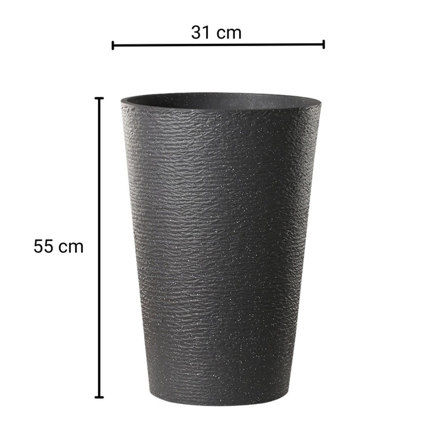 Macetero Alto Redondo Texturizado Gris Exterior Interior-4