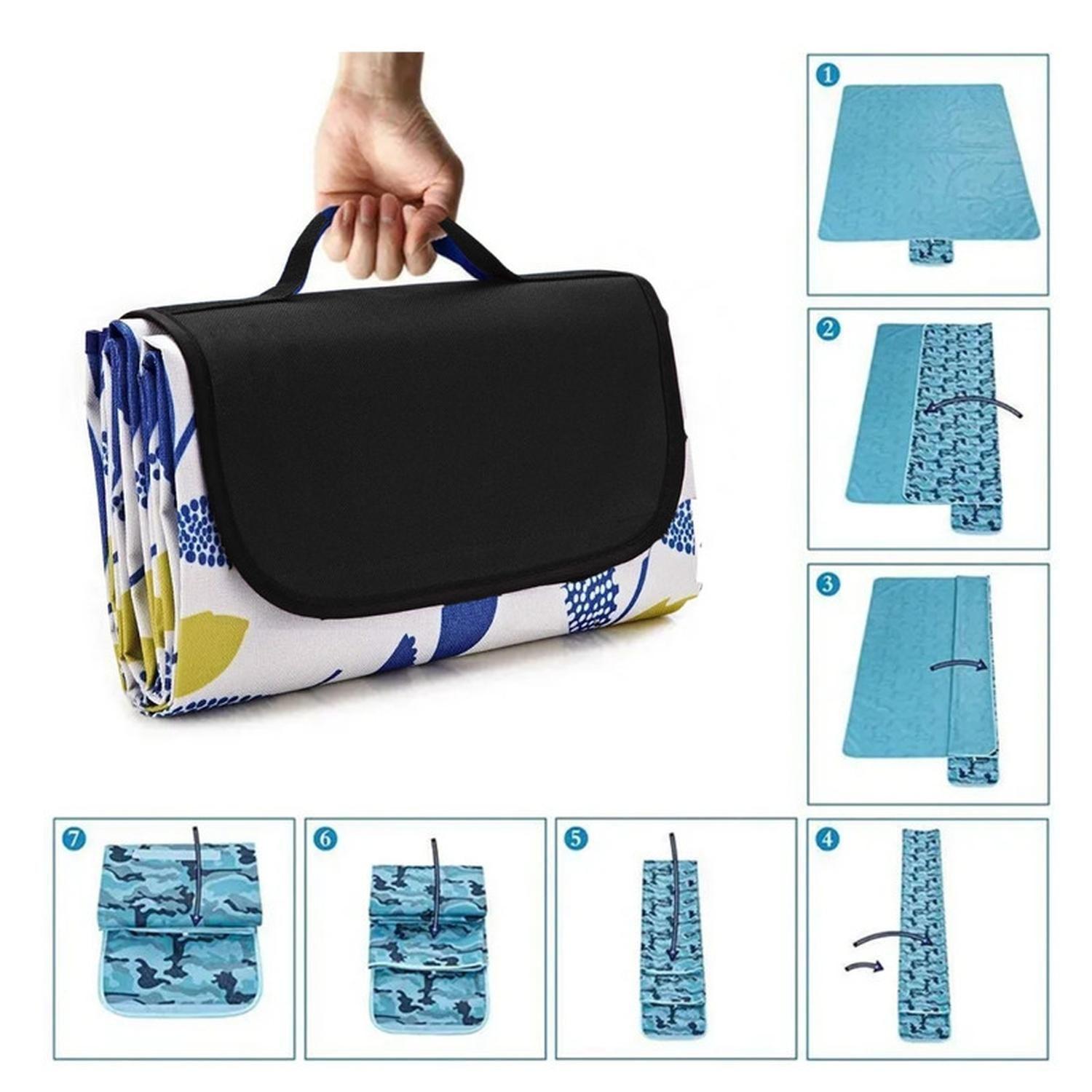 Manta Picnic Impermeable Hojas Azules 150X180 Camping Playa-7