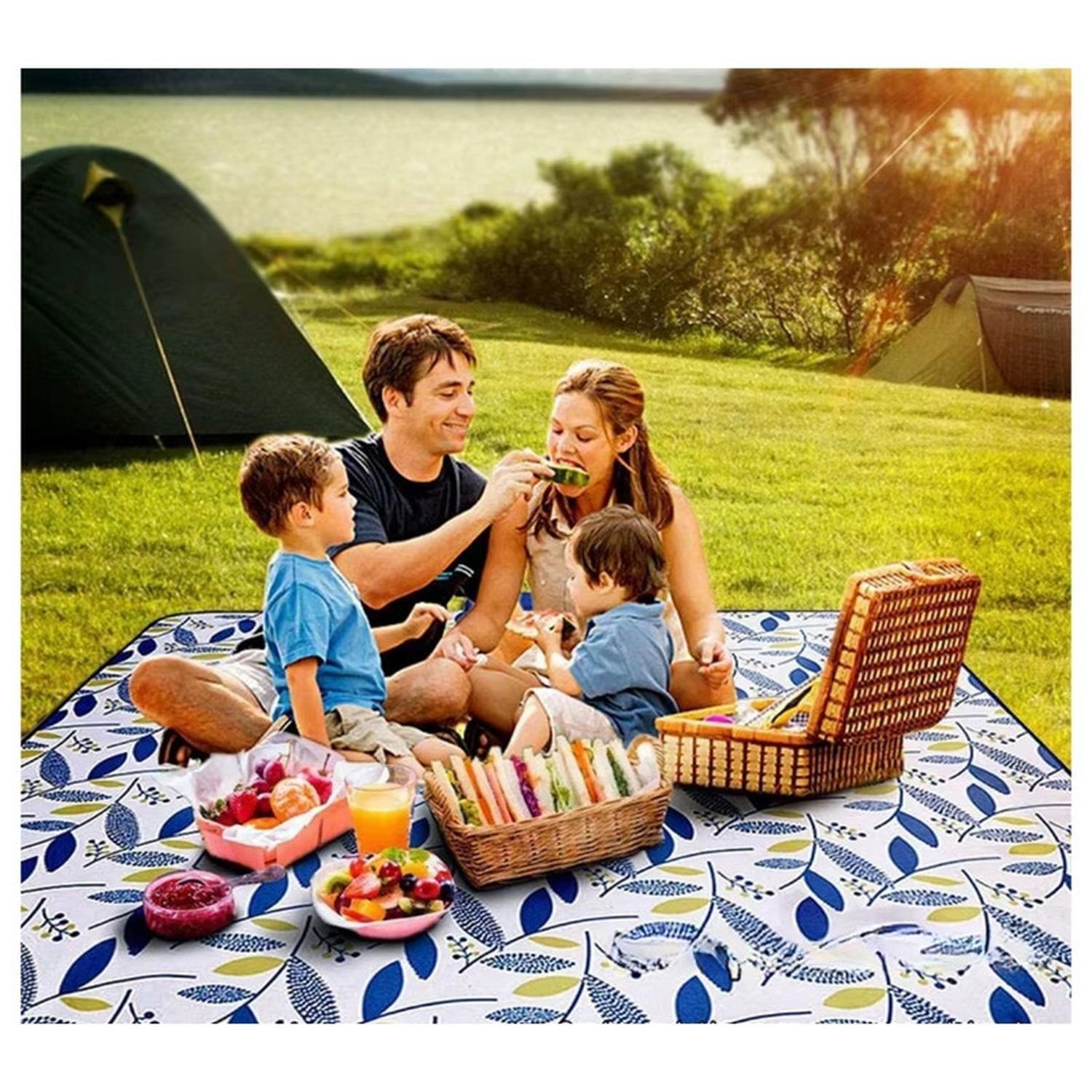 Manta Picnic Impermeable Hojas Azules 150X180 Camping Playa-8