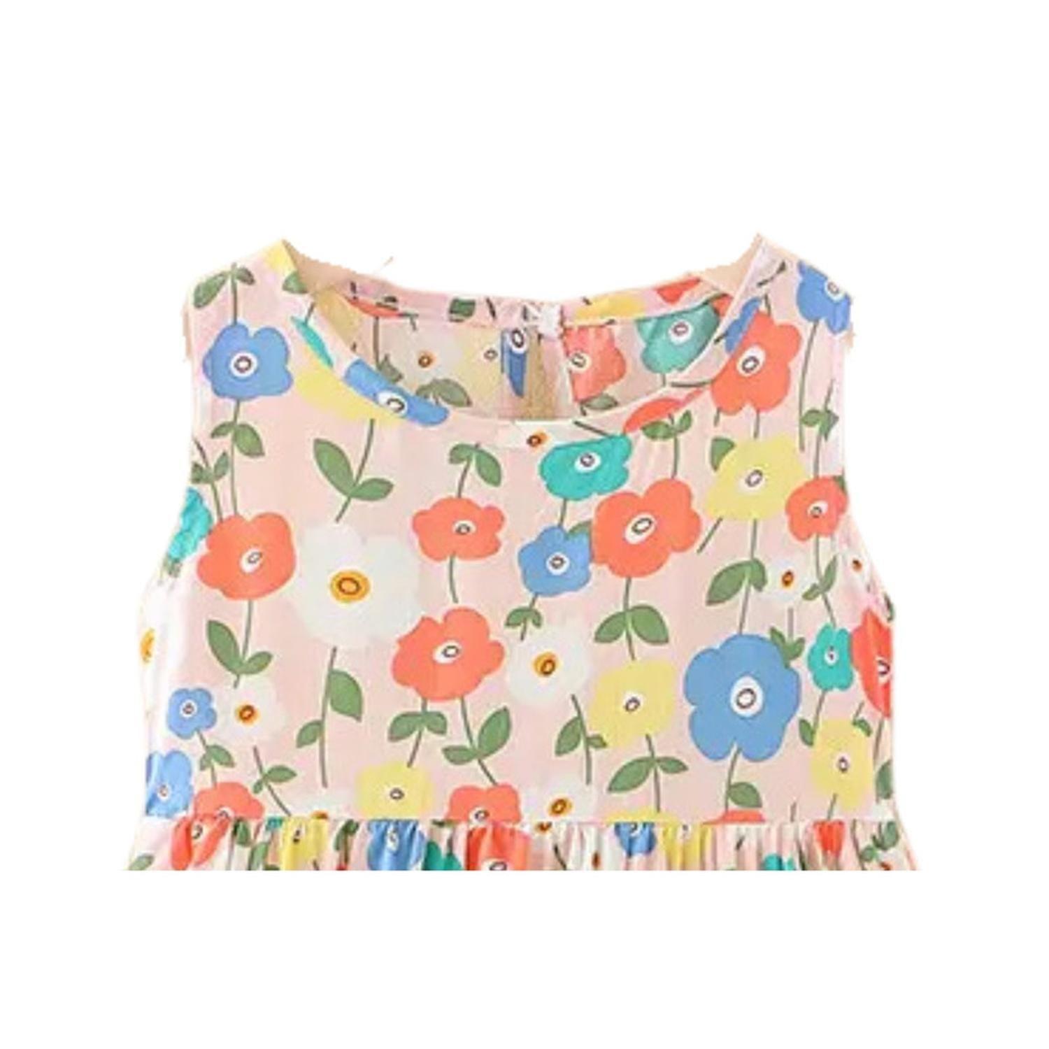 Vestido Niña Sin Mangas Algodon Verano Estampado Florcitas-2