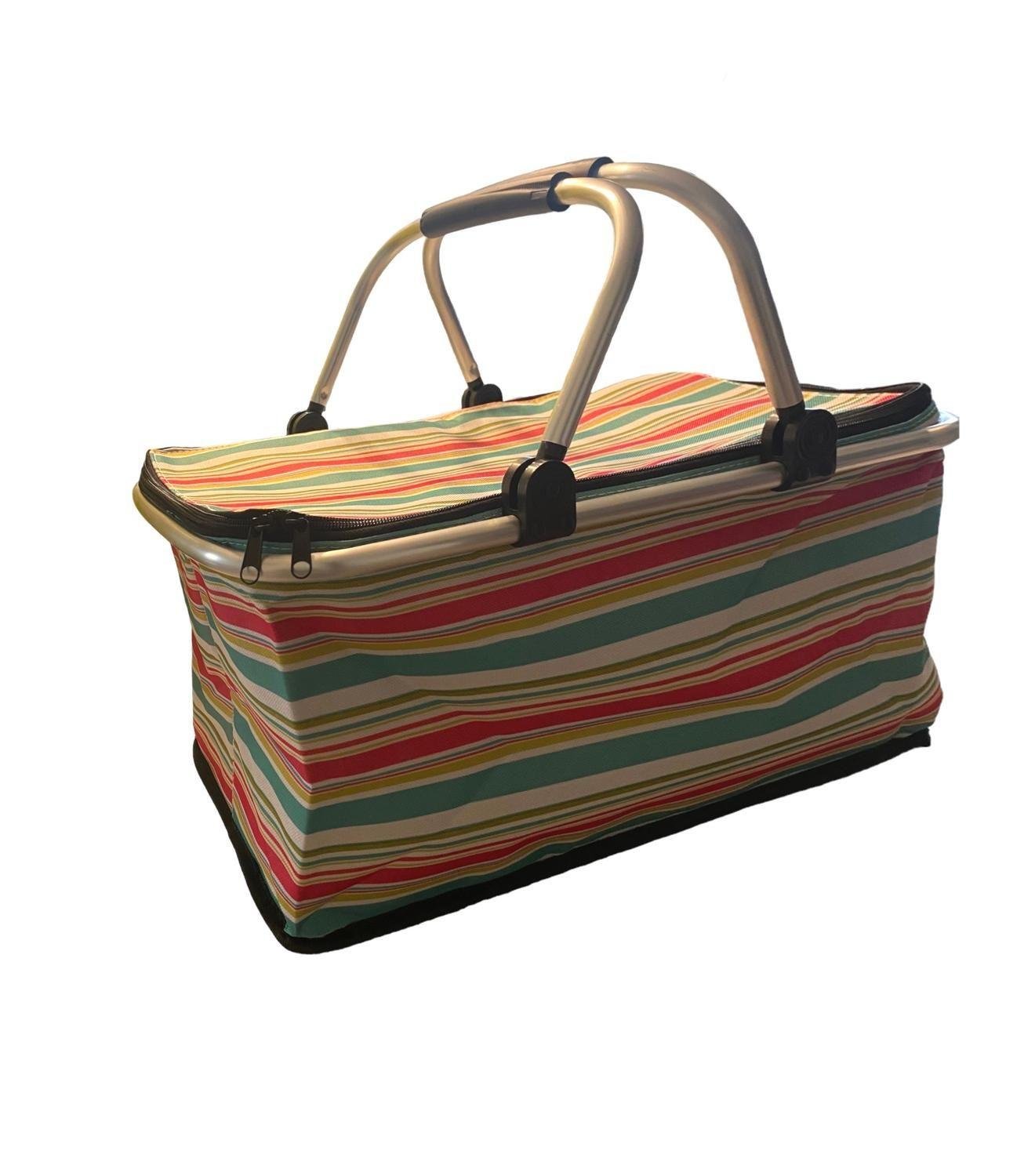 Bolso Termico Plegable Lineas Verdes Cooler Canasta Picnic-0