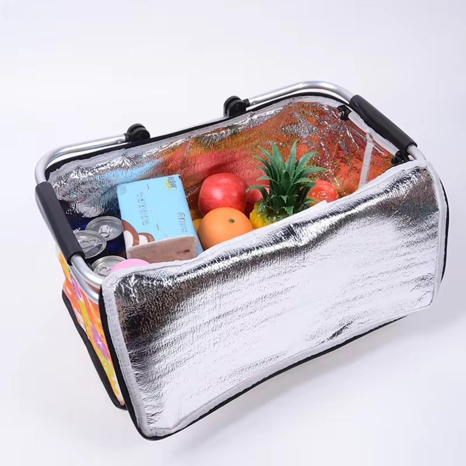 Bolso Termico Plegable Lineas Verdes Cooler Canasta Picnic-3