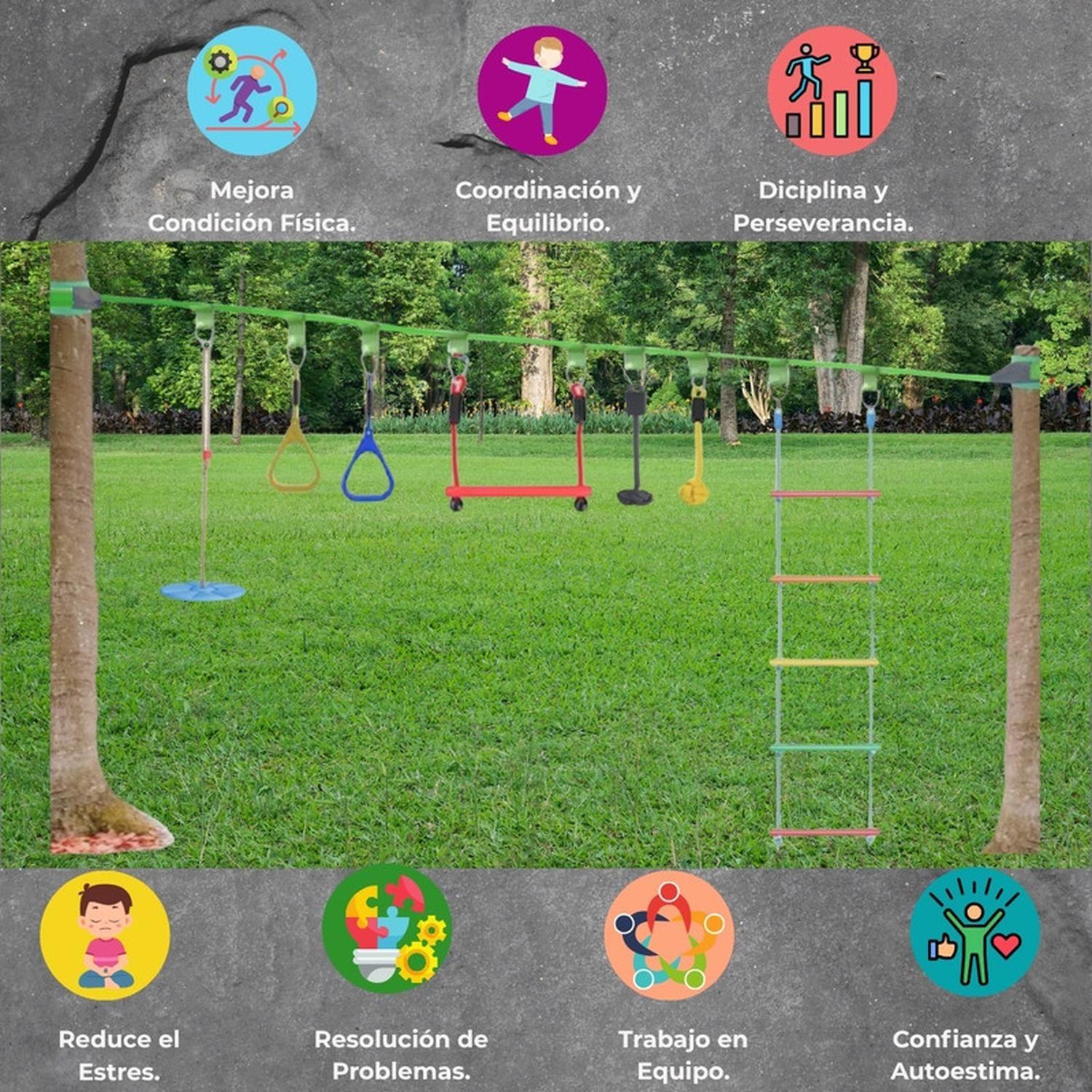 Juego Obstaculos Carrera 8 Niños Slackline Ninja Warrior-3