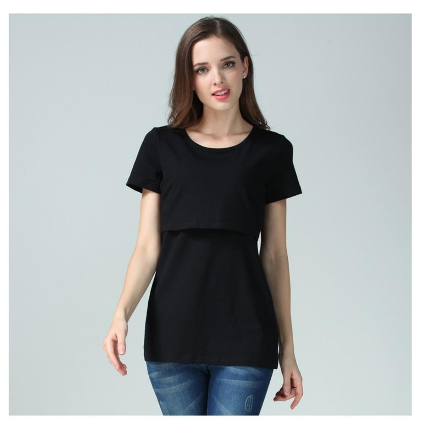 Polera Lactancia Maternidad Ana Manga Corta Negra-2