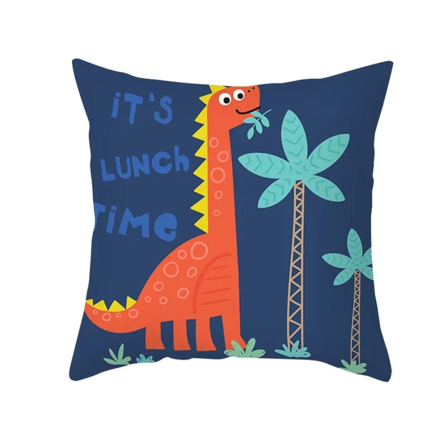 Funda Cojin 45x45 Infantil Dinosaurio Rojo Azul Lino Poly-0