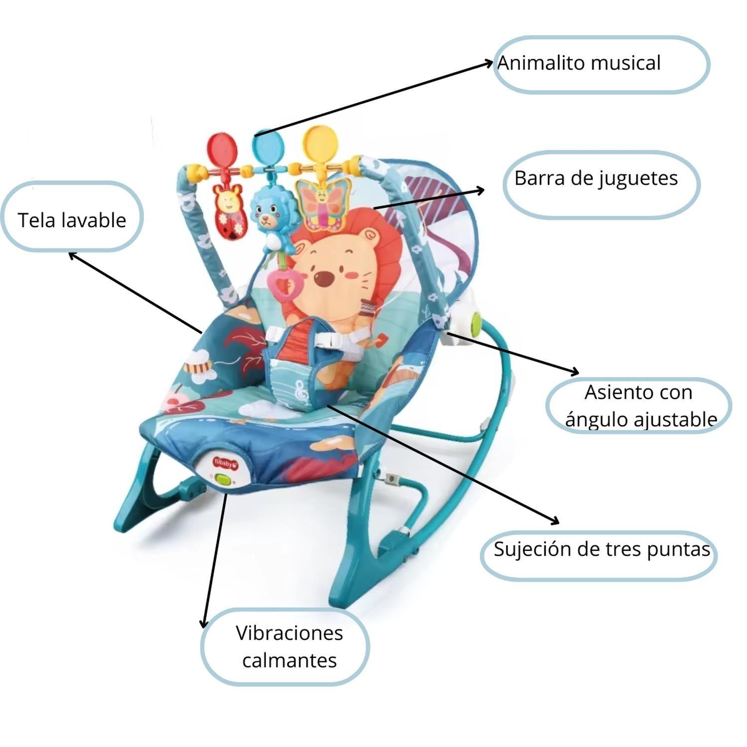 Silla Nido Musical Vibradora Bebe 2 En 1 Azul Leon-3