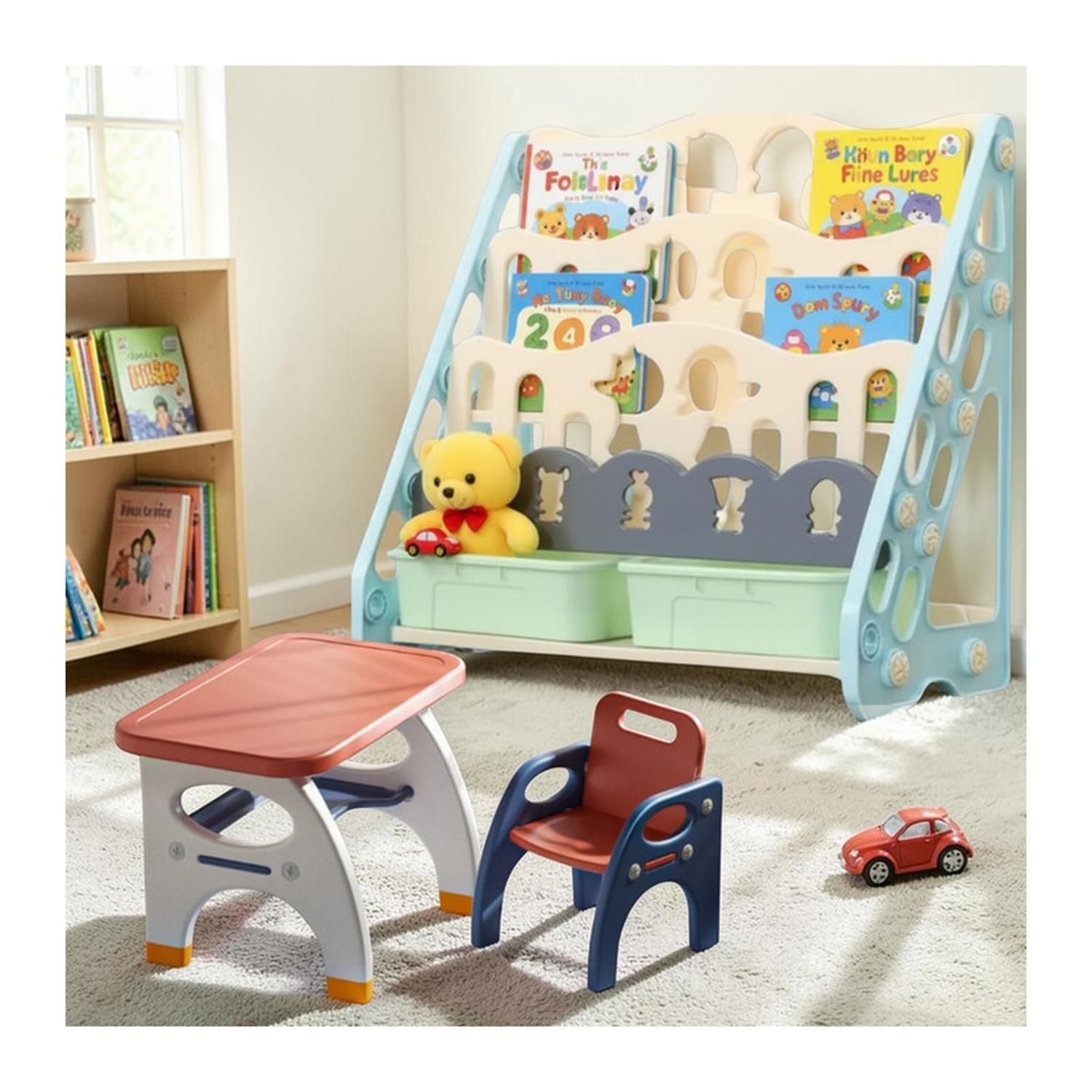 Biblioteca Infantil Estante Organizador Libros Con Cajones-3