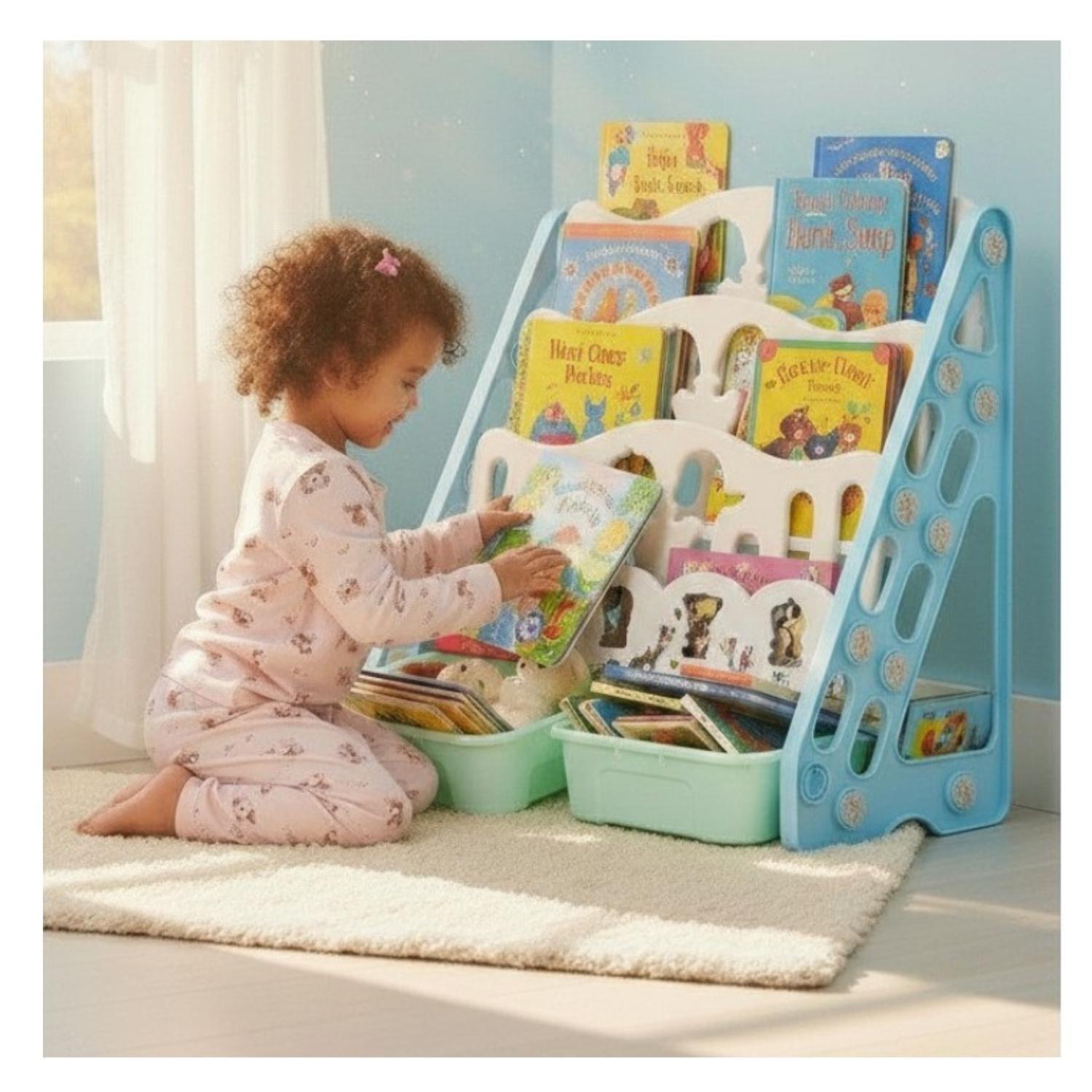 Biblioteca Infantil Estante Organizador Libros Con Cajones-0