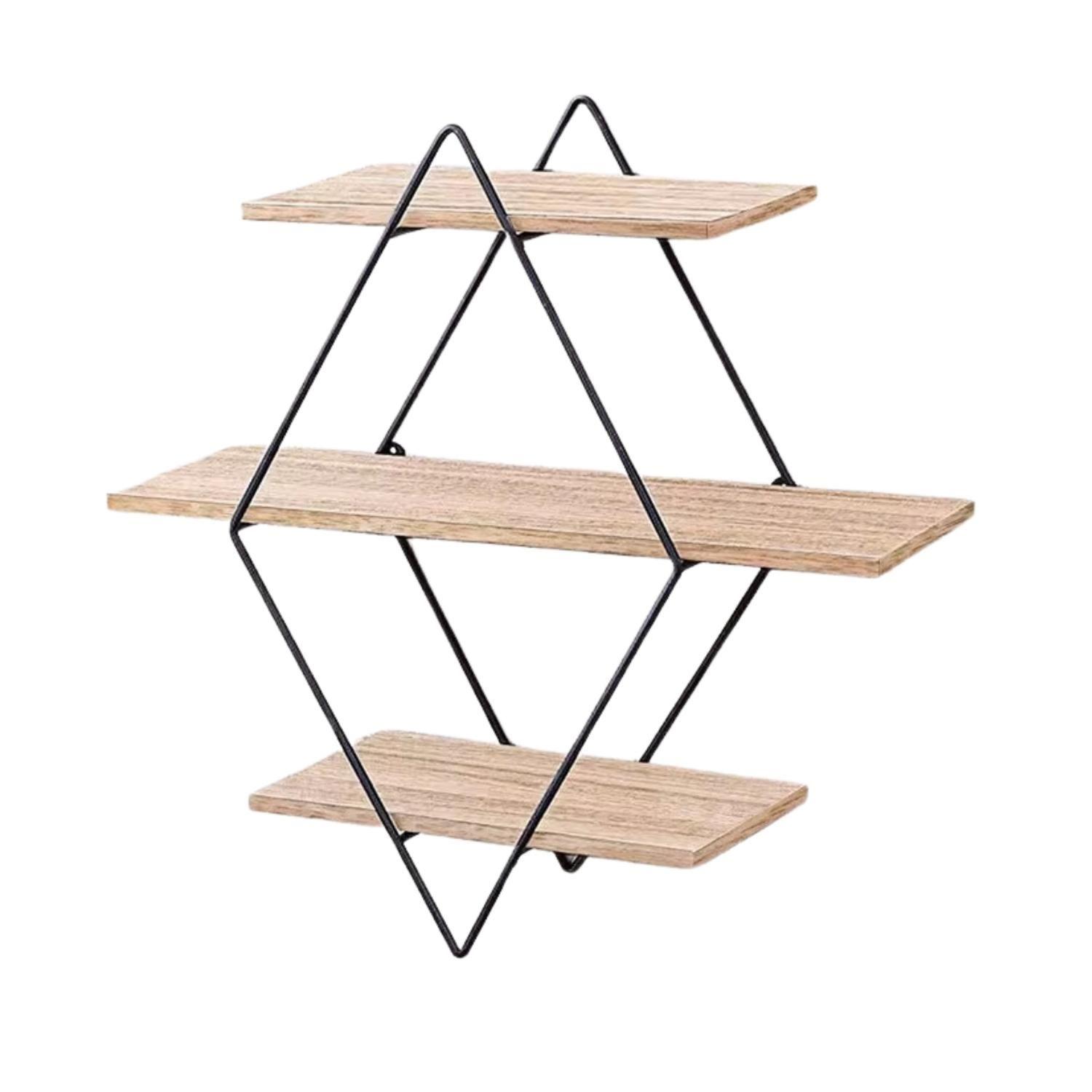 Repisa Flotante Fierro Madera Rombo Decoracion 40x50x10 cm-0