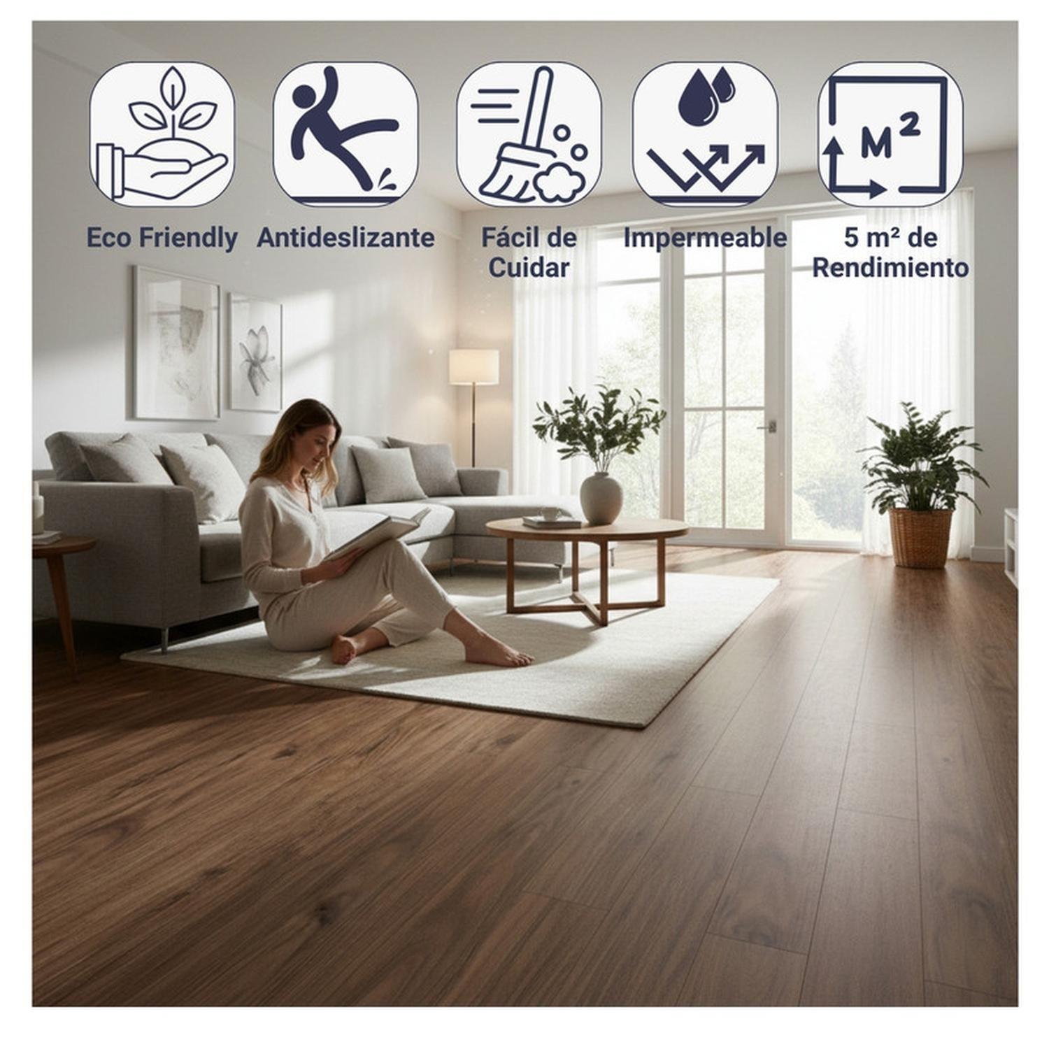 Piso Vinílico Adhesivo Símil Madera 91,4x15,2 Nogal Chocolat-3