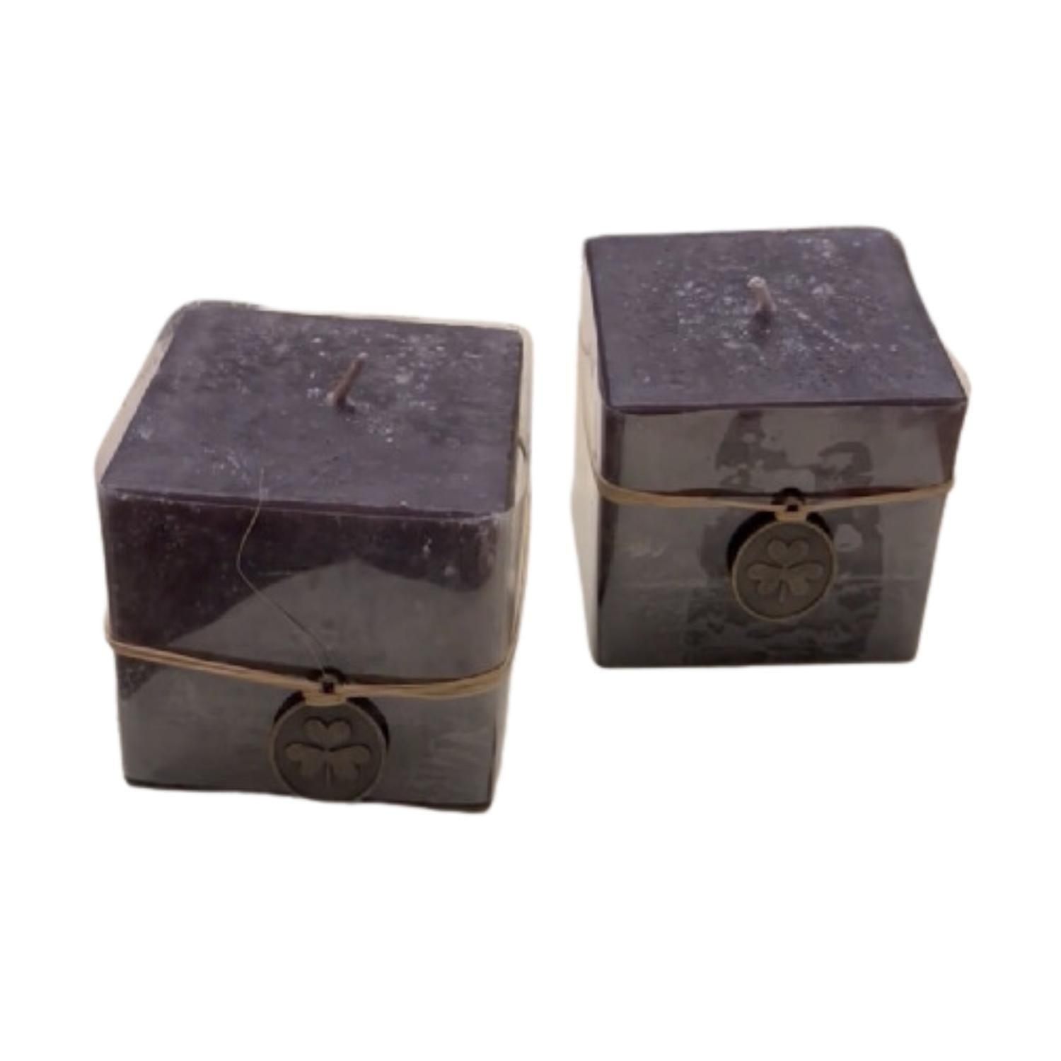 Vela Cubo Decorativa Aromatica Textura 2 Unidades Negra Negra-0