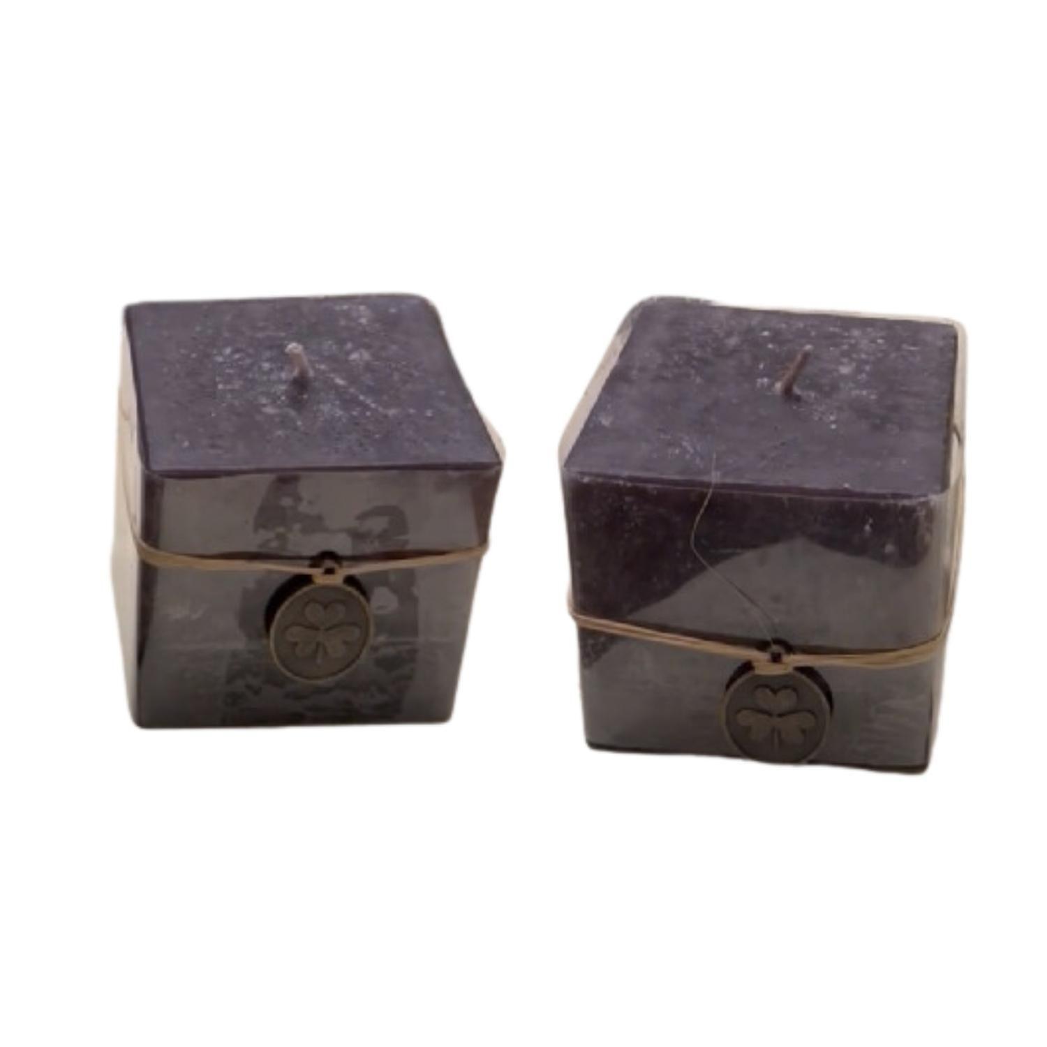 Vela Cubo Decorativa Aromatica Textura 2 Unidades Negra Negra-1