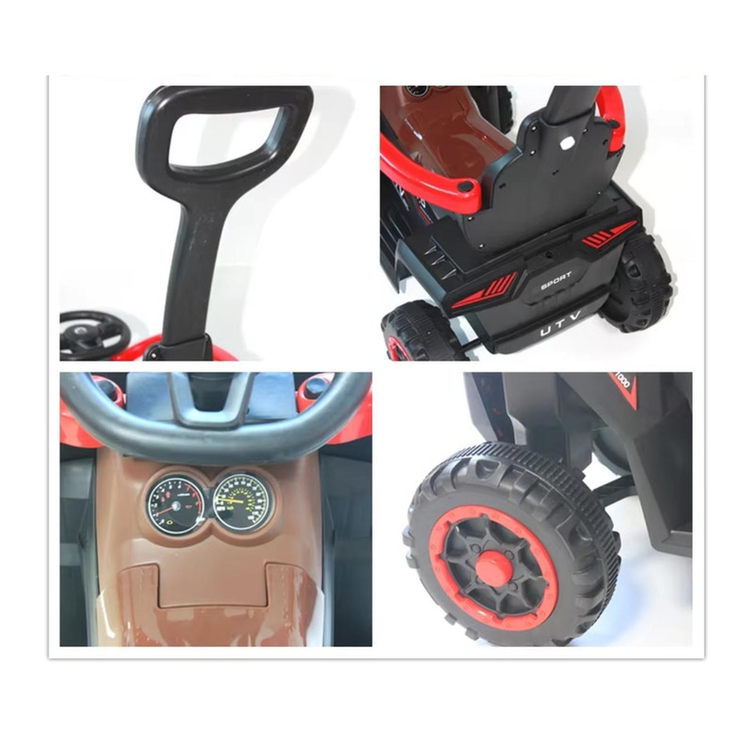 Auto Eléctrico Infantil 3en1 Con Manilla Correpasillo Rojo-7