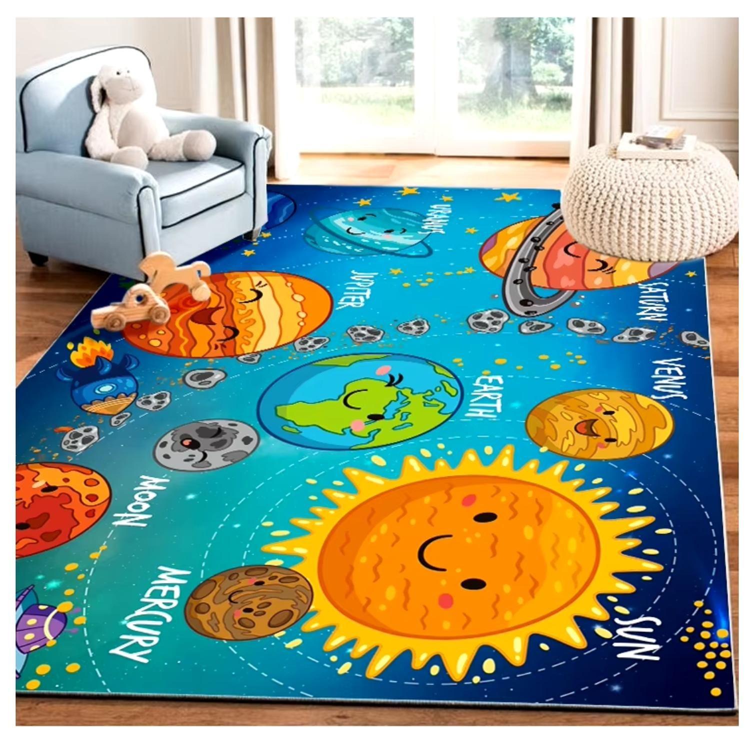 Alfombra Infantil Planetas 80x120 cm Tapete Dormitorio Sala-0