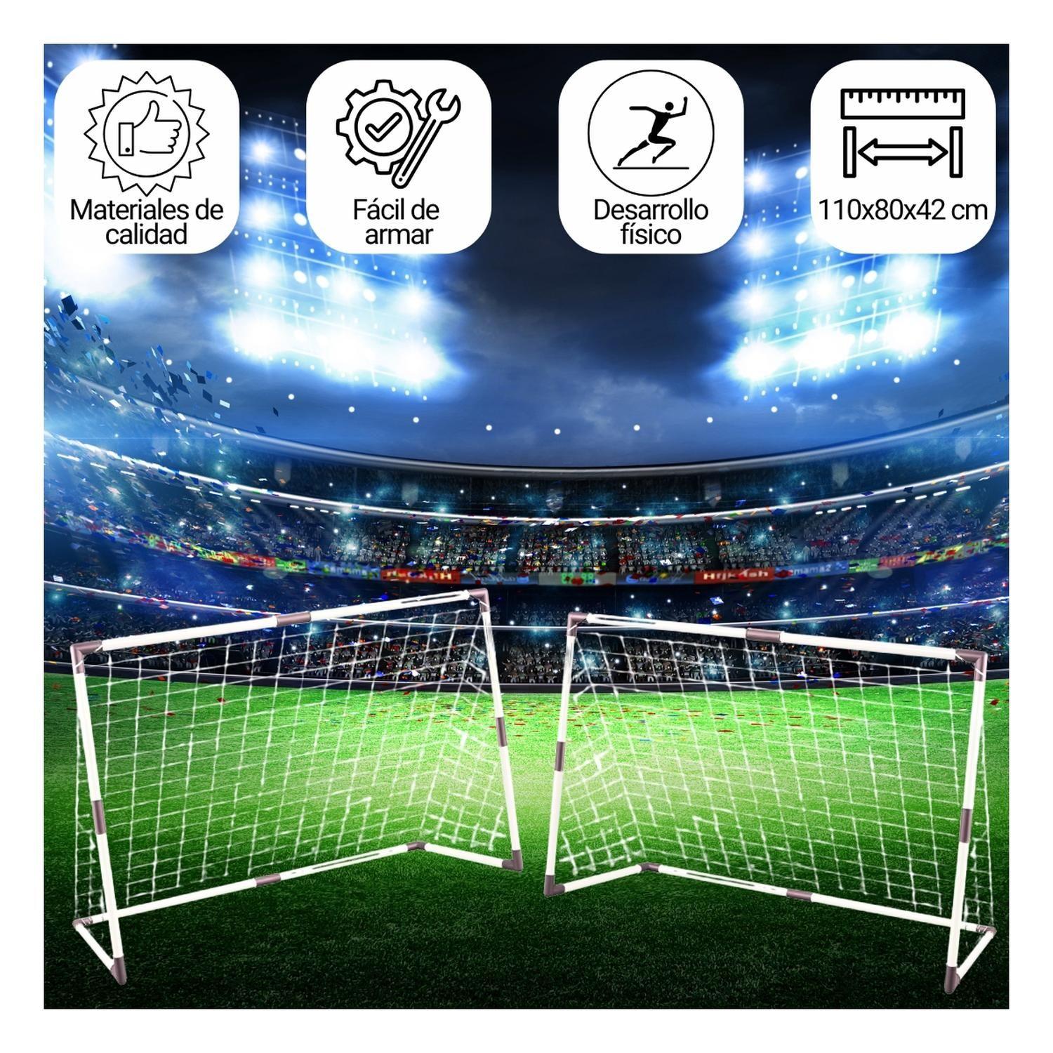 Pack 2 Arcos Futbol Niño Red+Bombin+Pelota+Marcador 110X80Cm-3