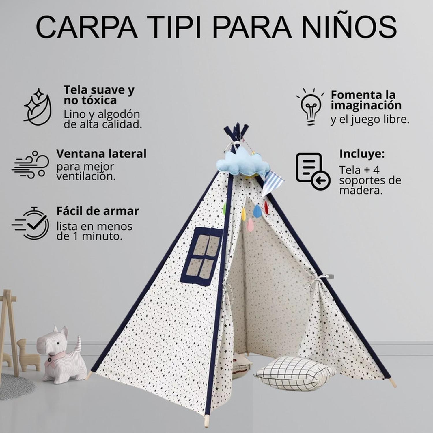Carpa Tipi Niños Infantil 160Cm Estrellas Juguete Decoracion-3