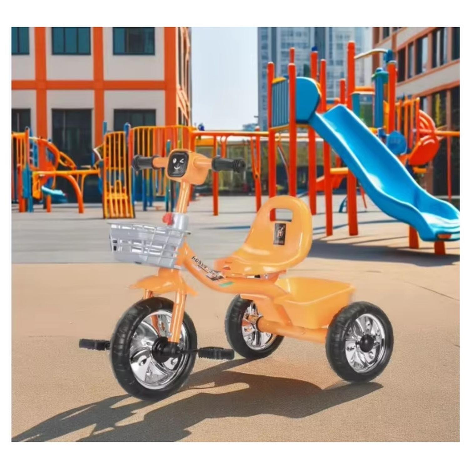 Triciclo Infantil Bici Musical Con Canasto y Respaldo Naranjo-2