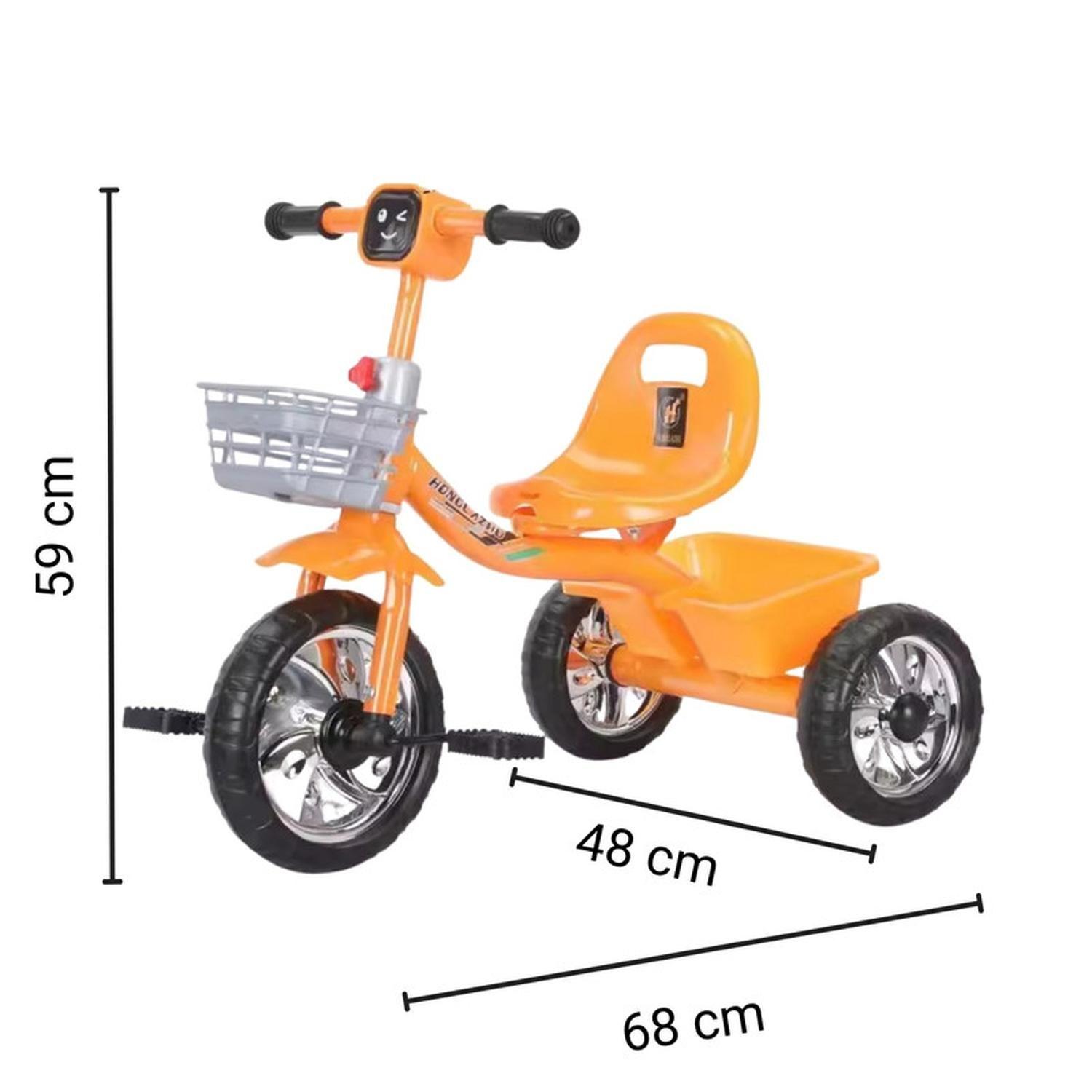 Triciclo Infantil Bici Musical Con Canasto y Respaldo Naranjo-6