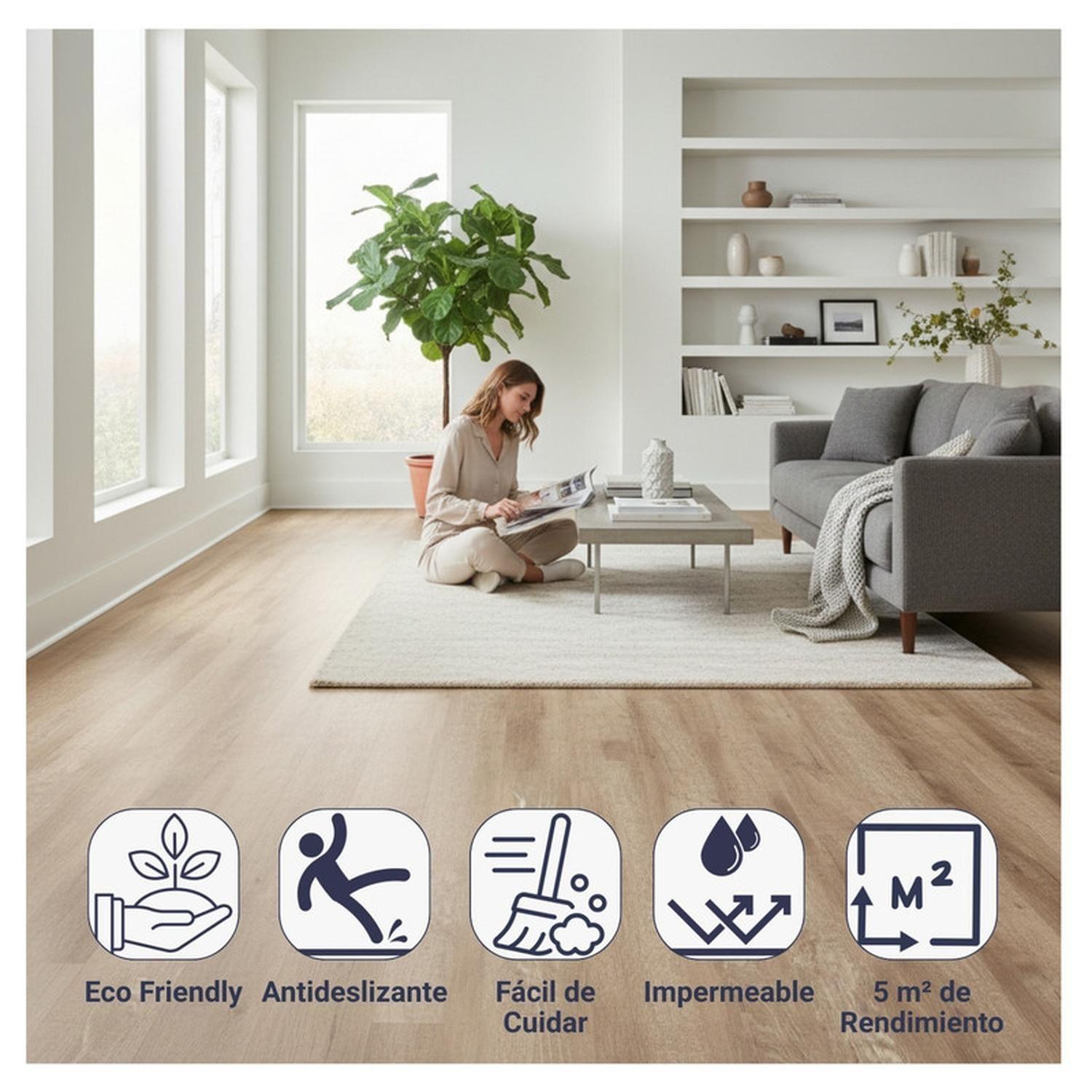 Piso Vinílico Adhesivo Símil Madera 91,4x15,2 Roble Natural-3