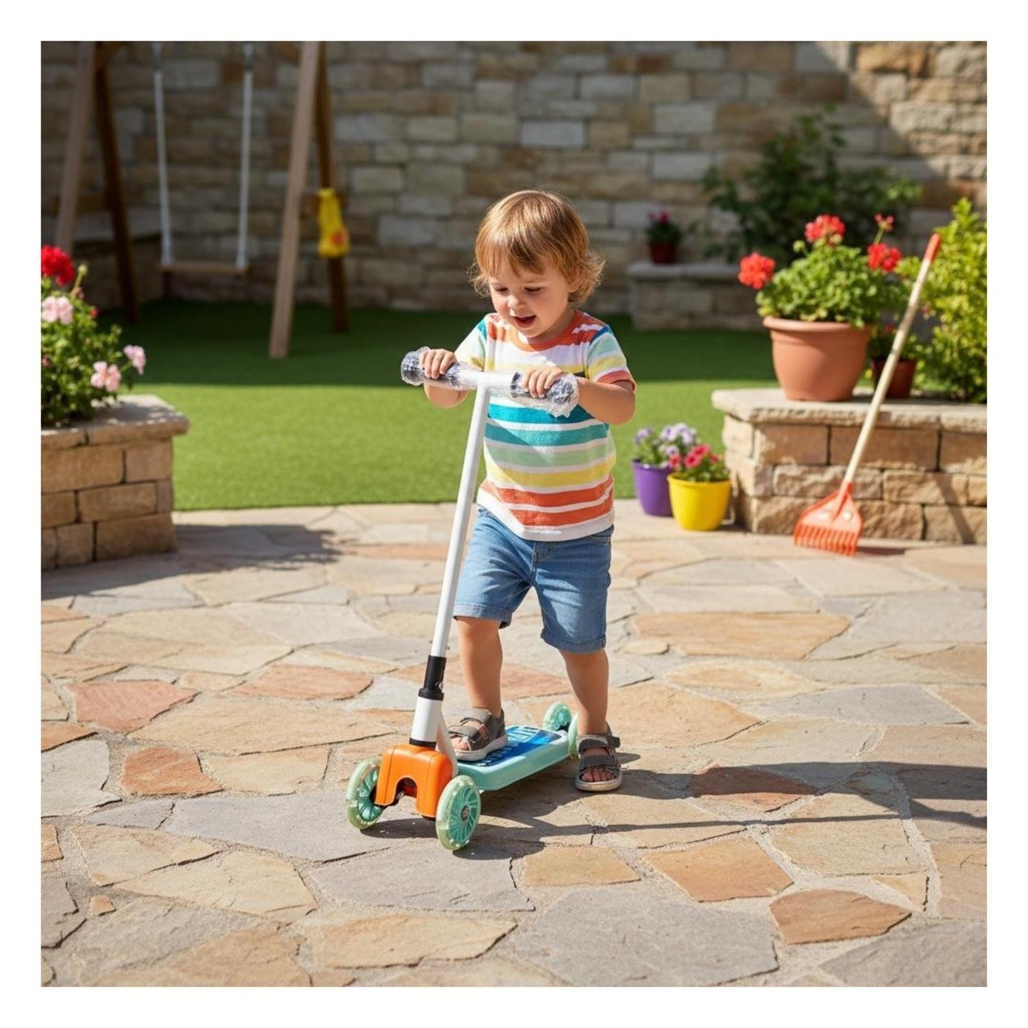 Scooter Infantil 4 Ruedas Ajustable Niño Estable Azul-3