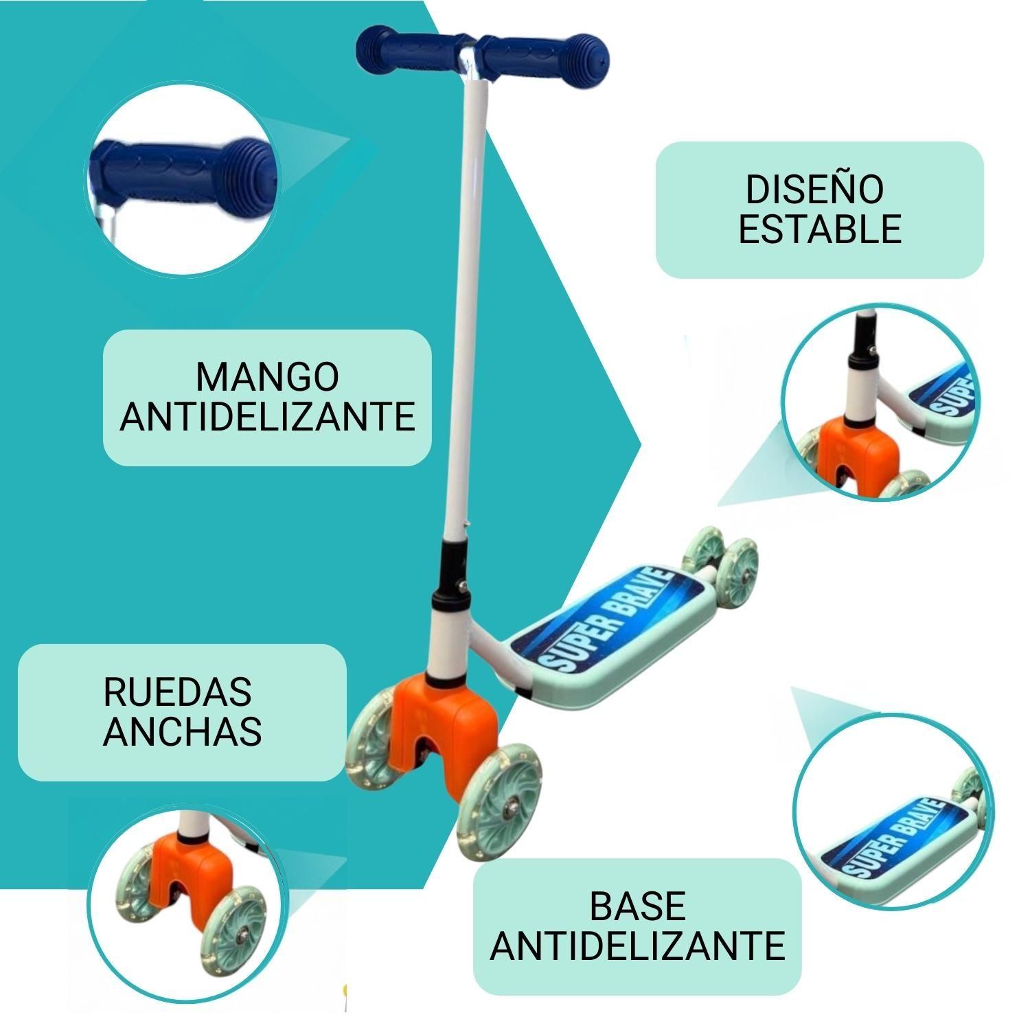 Scooter Infantil 4 Ruedas Ajustable Niño Estable Azul-2