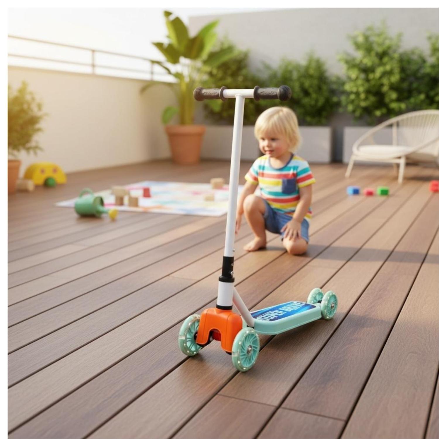 Scooter Infantil 4 Ruedas Ajustable Niño Estable Azul-3