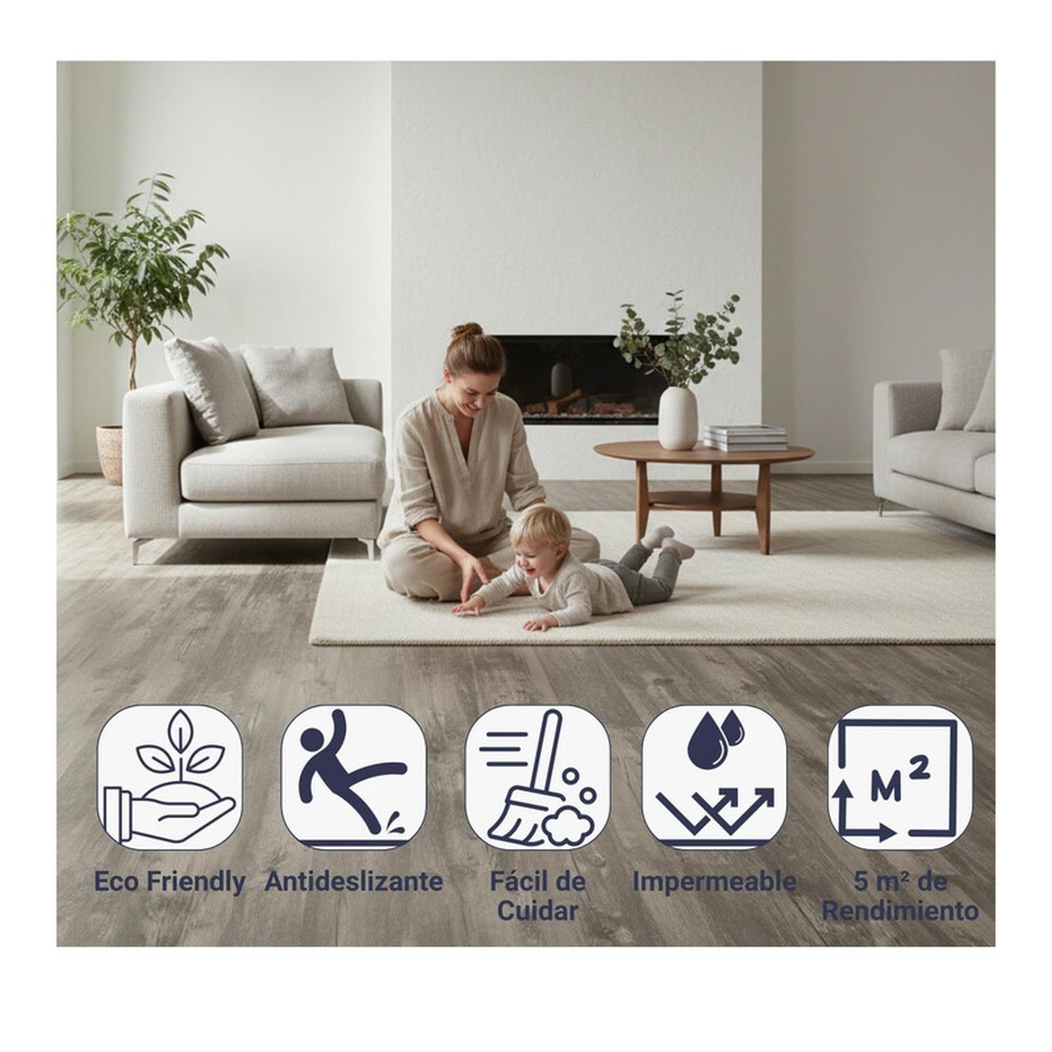 Piso Vinílico Adhesivo Símil Madera 91,4x15,2 Gris Humo-3