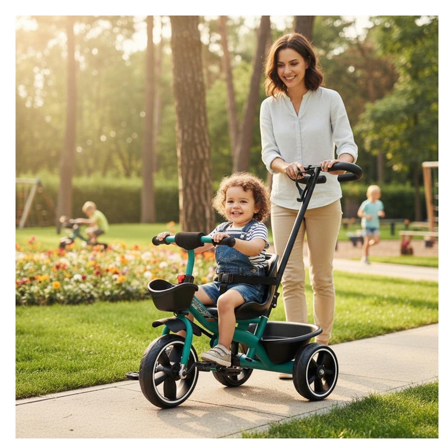 Triciclo Infantil Mango De Empuje Alto Asiento Grande Verde-2