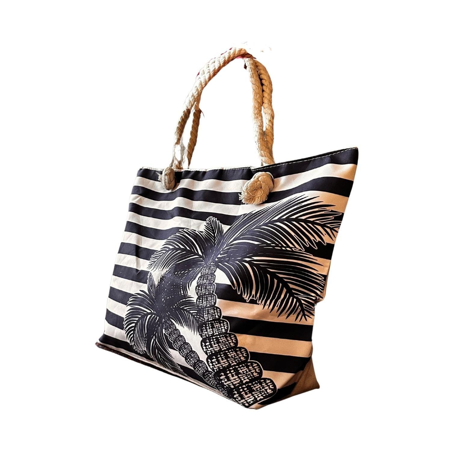 Bolso Playa Lona Algodon Con Cierre Caribe Azul-0