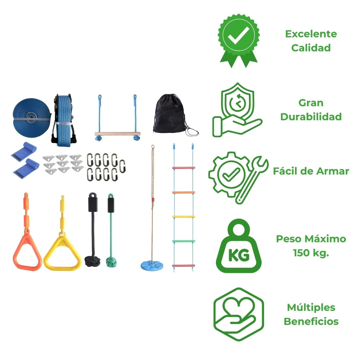 Juego Obstáculos Carrera 7 Kit Slackline Ninja Warrior Niños-2