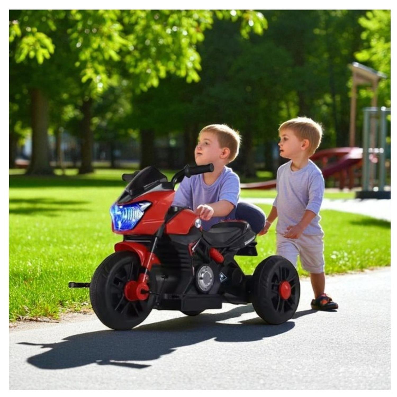 Moto Niño Antivuelco A Bateria Recargable Luz Y Sonido Red-3