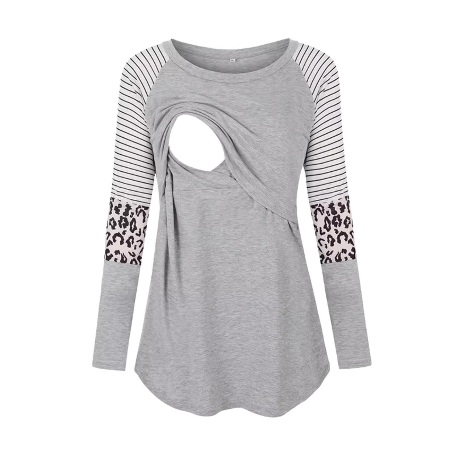 Polera Lactancia Maternidad Manga Larga Gina Gris-0