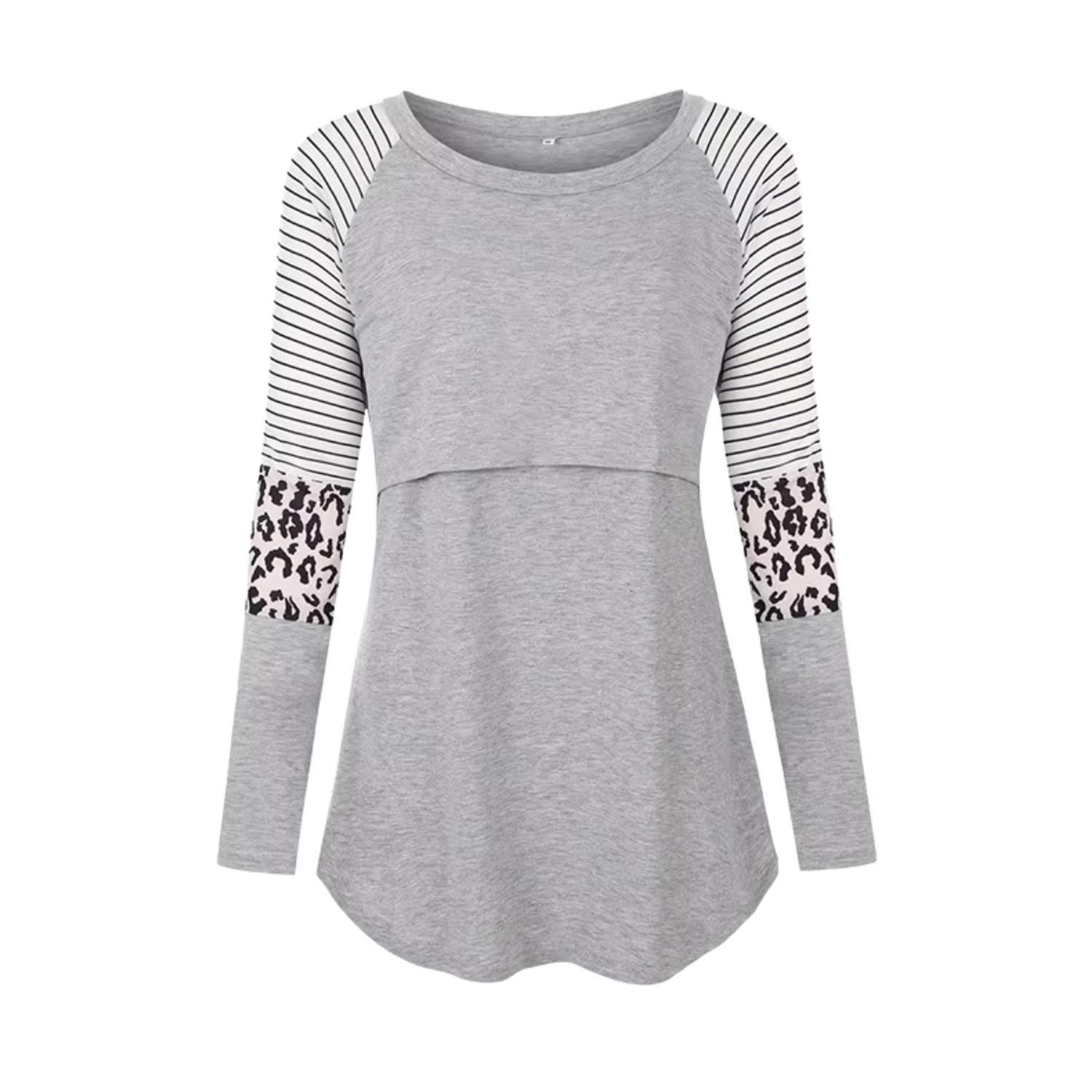 Polera Lactancia Maternidad Manga Larga Gina Gris-1