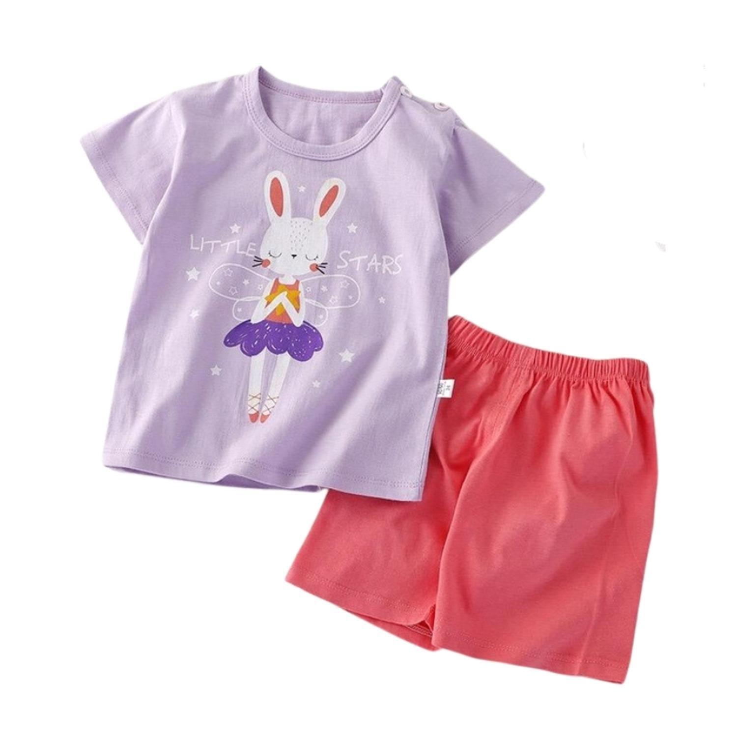 Pijama Niña Algodon Manga Corta Short Conejita Morada-0