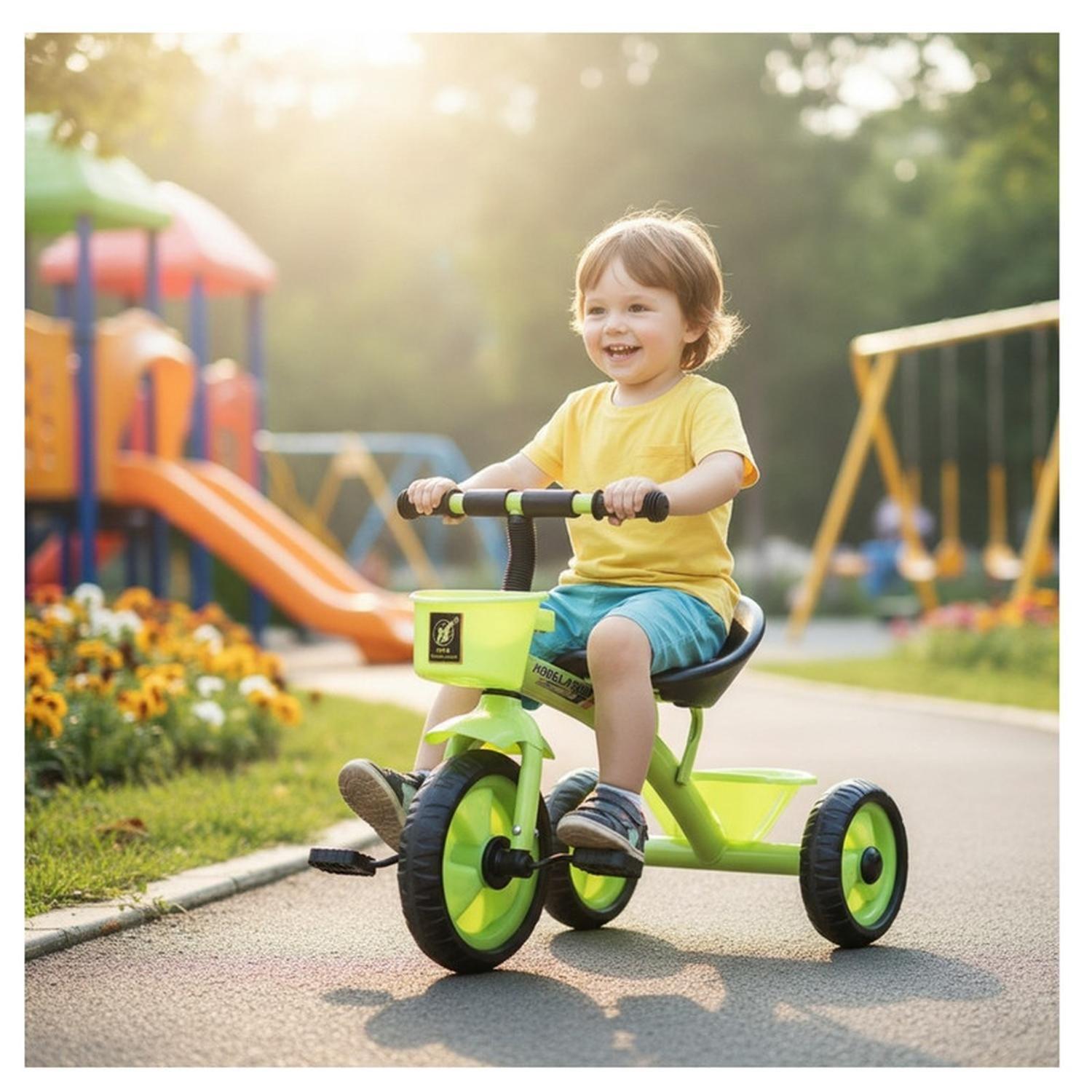 Triciclo Infantil Bici Con Canastos y Cintas Verde-2