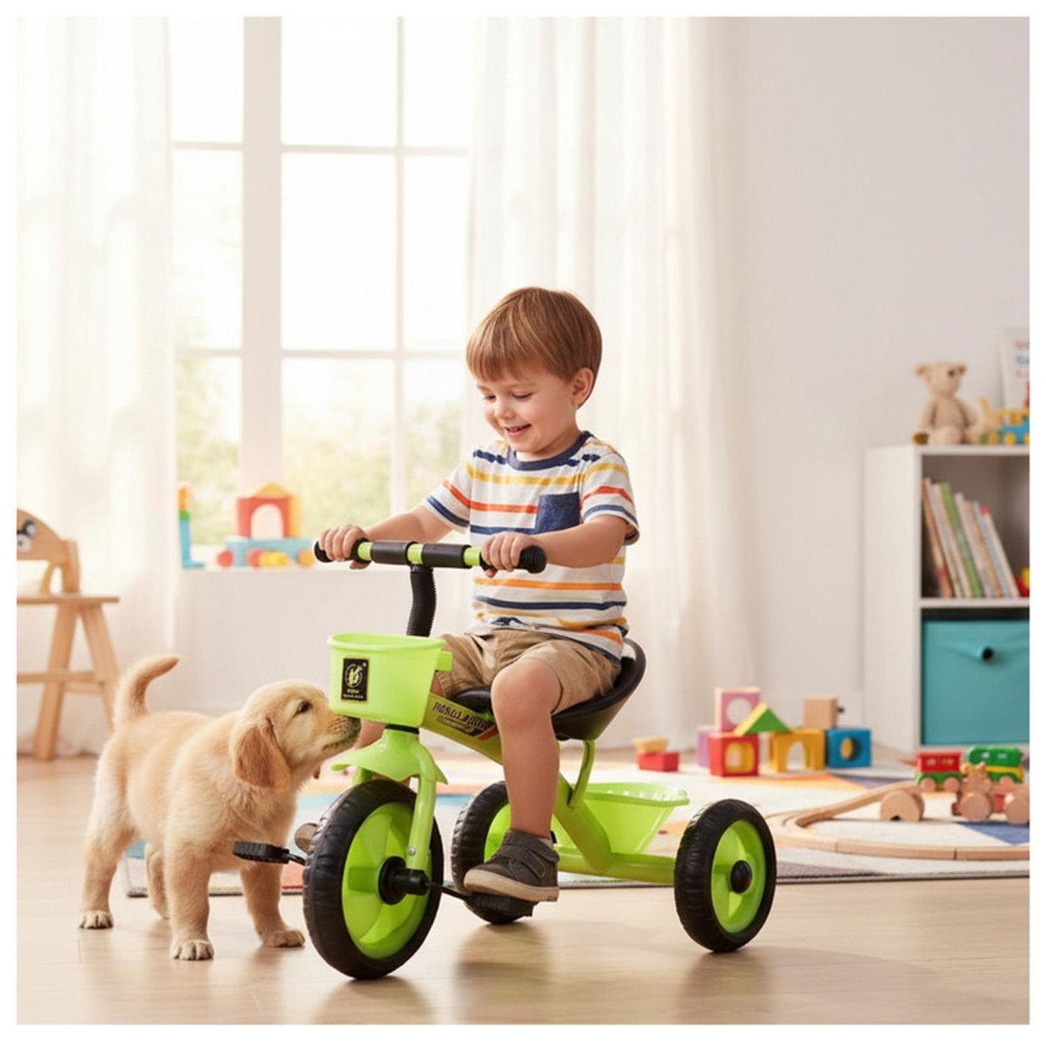 Triciclo Infantil Bici Con Canastos y Cintas Verde-3