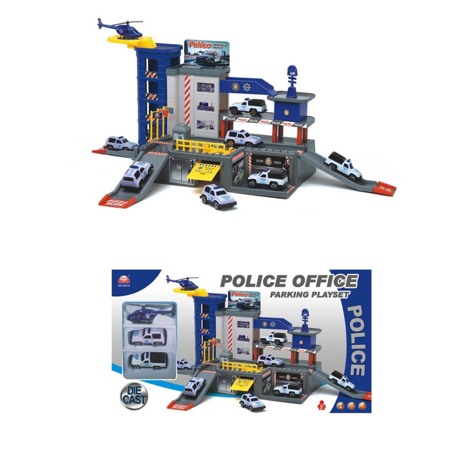 Juego Pista de Autos Estacionamiento Policía con Vehículos-2