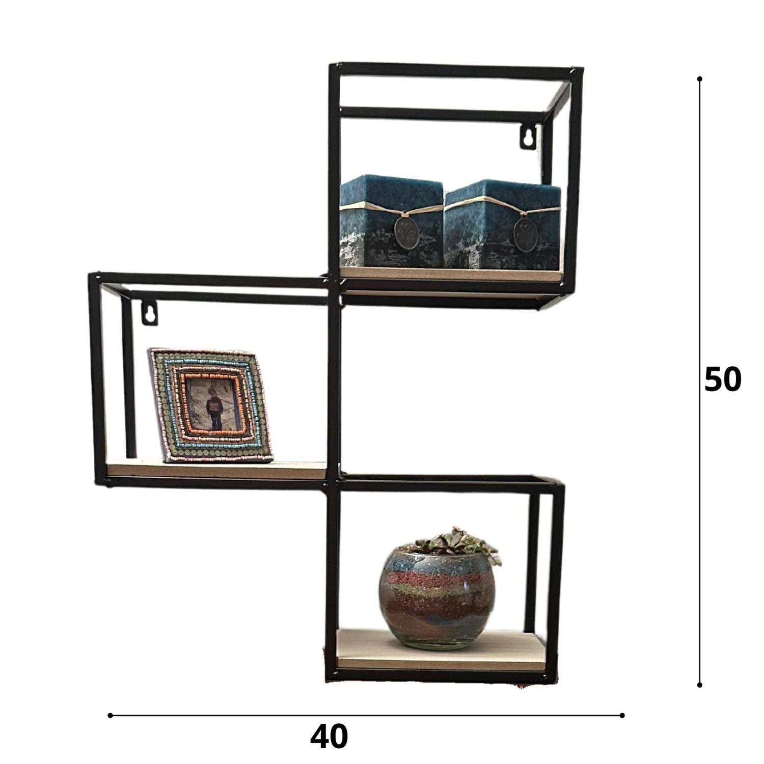 Repisa Flotante 3 Cubos Fierro Madera Decoracion 40x50x15 cm-2