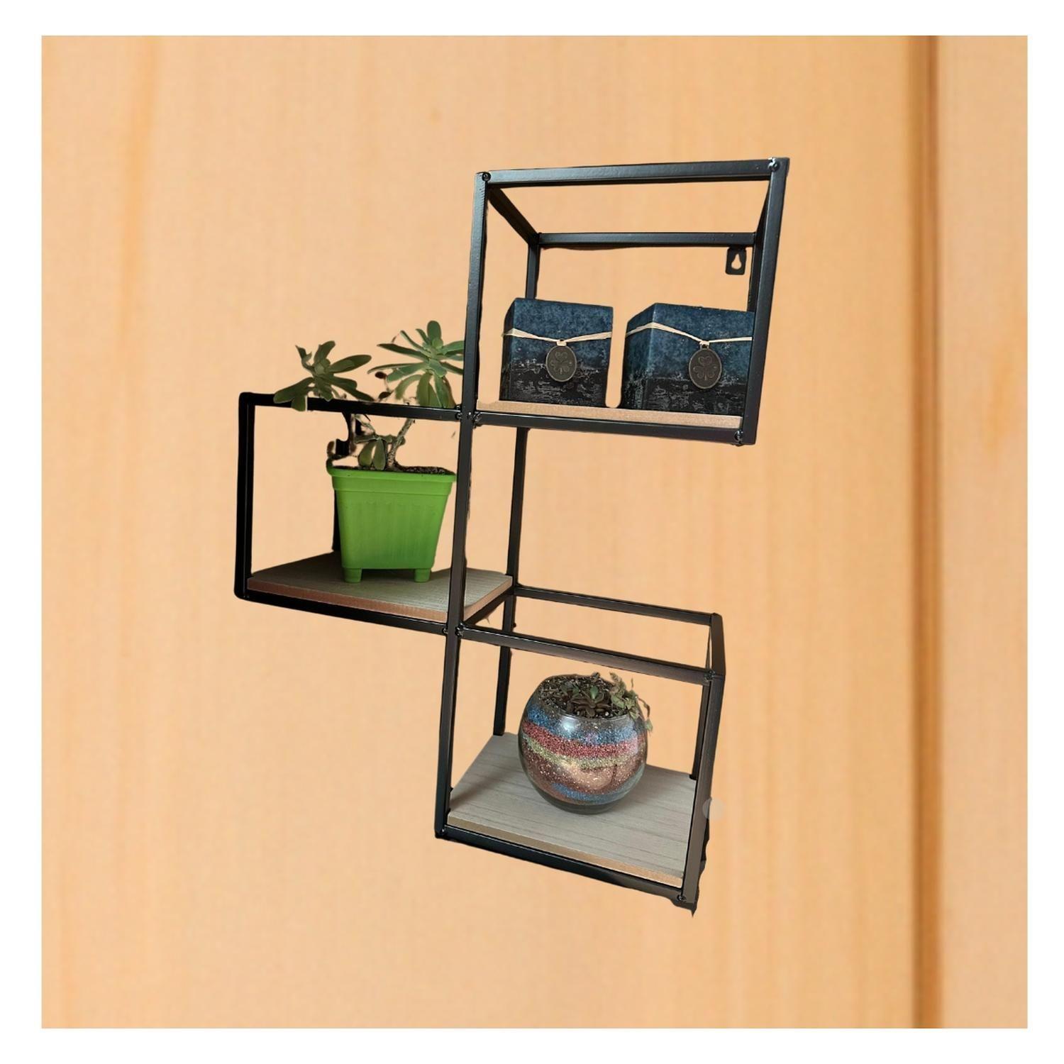 Repisa Flotante 3 Cubos Fierro Madera Decoracion 40x50x15 cm-4