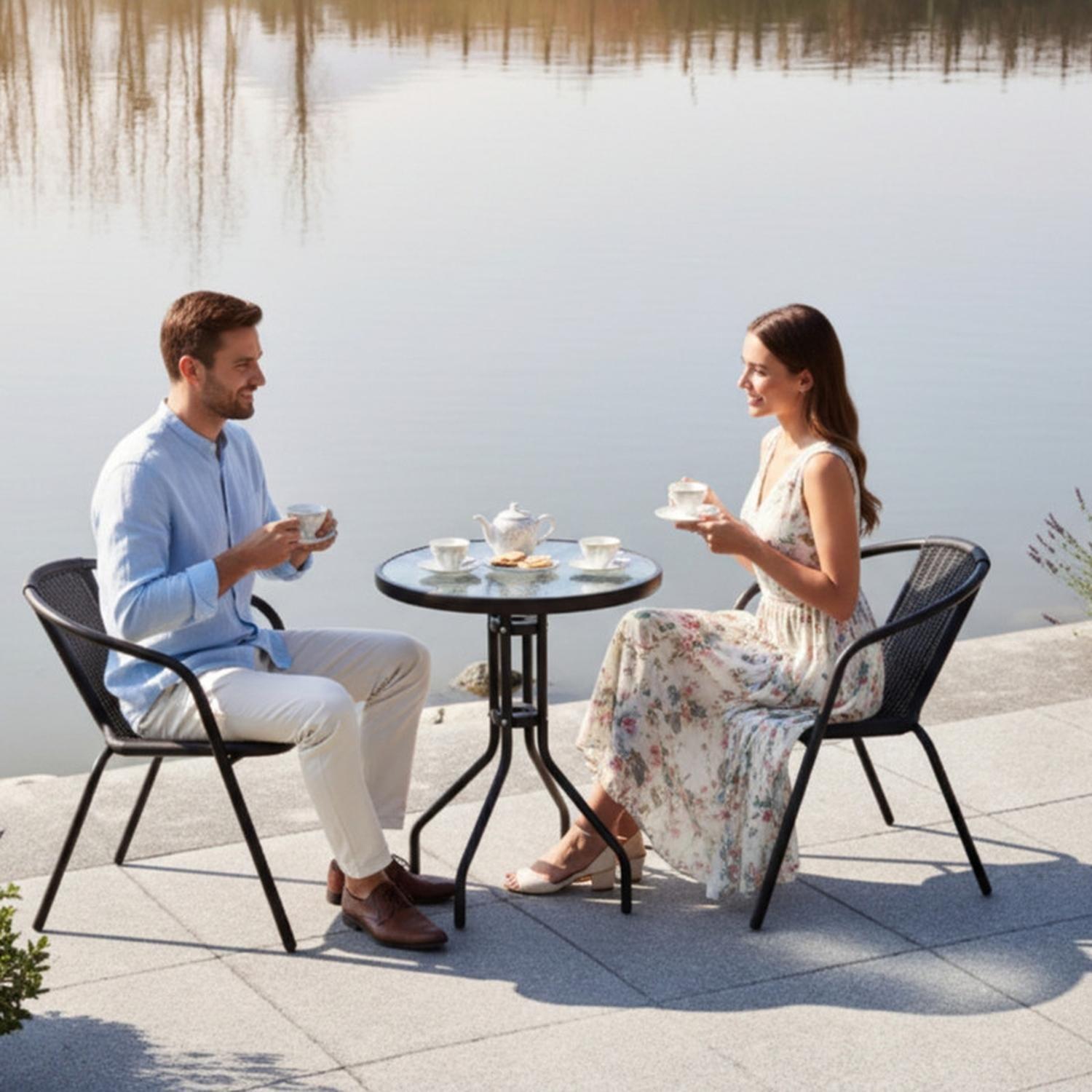 Juego De Terraza De Balcón Comedor Mesa Vidrio Kate 2 Sillas-2