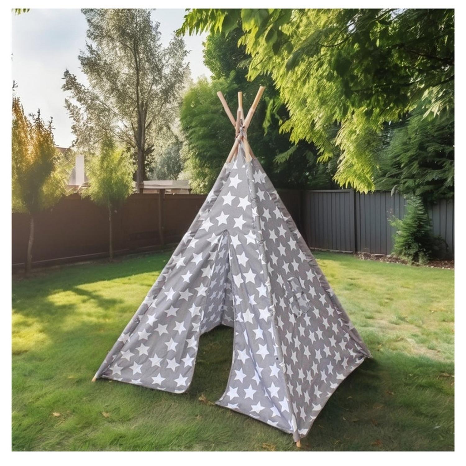 Carpa Tipi Niños Infantil 160 Cm Estrellas Gris Decoración-2