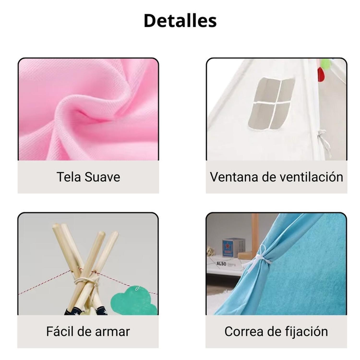 Carpa Tipi Niños Infantil 160 Cm Estrellas Gris Decoración-5