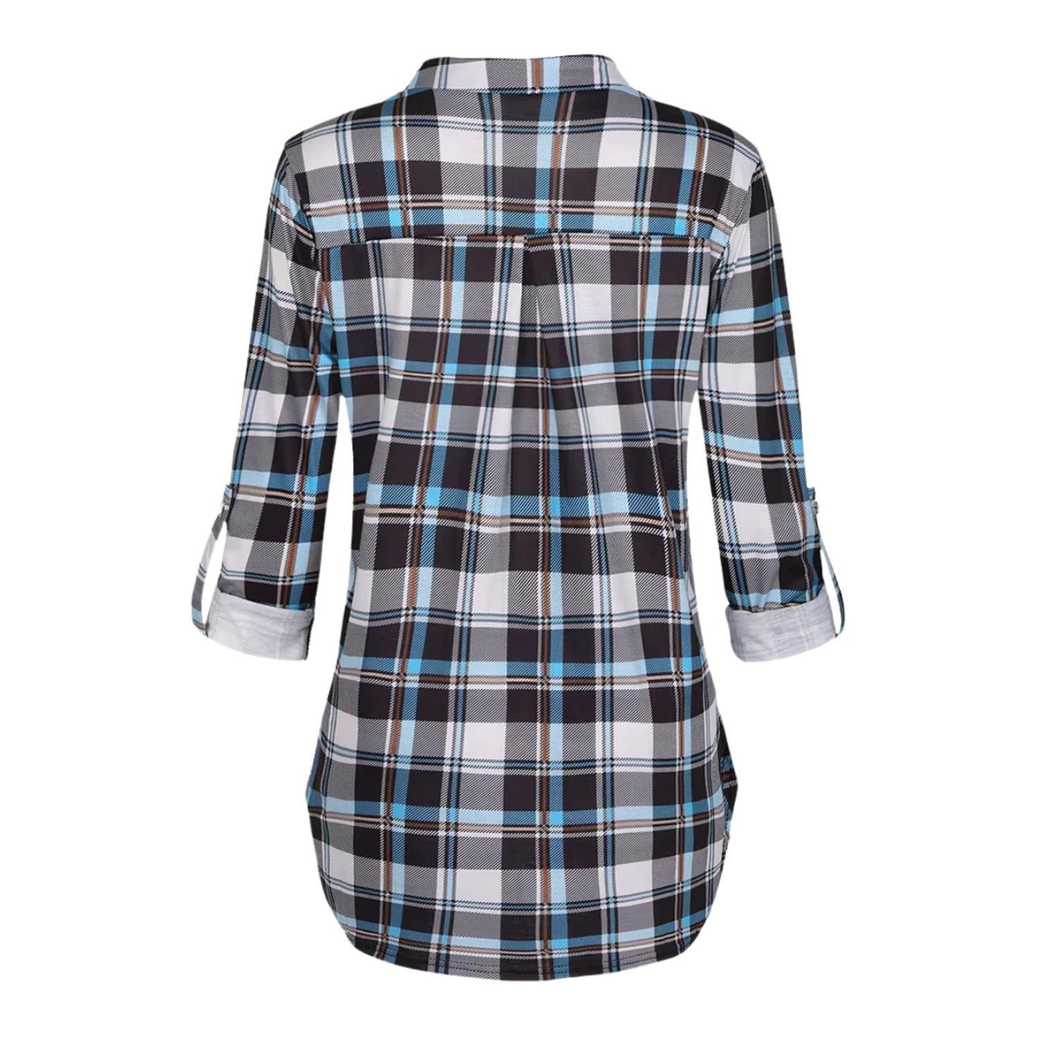 Polera Lactancia Maternidad Camisa Manga Larga Cuadro Negra-4